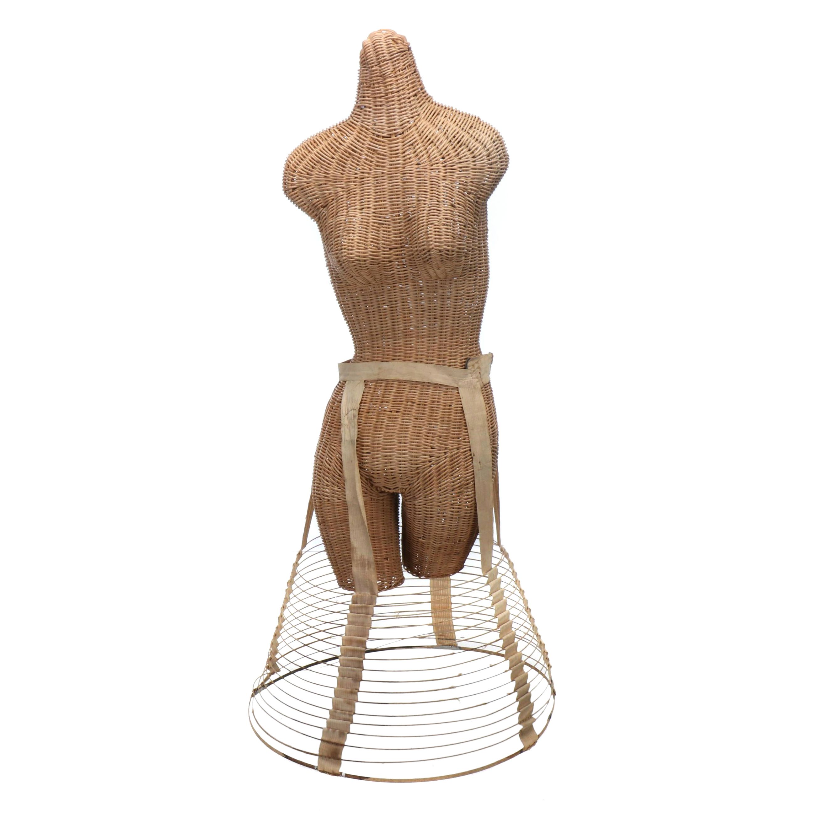 Rattan Wicker Dress Form with Crinoline