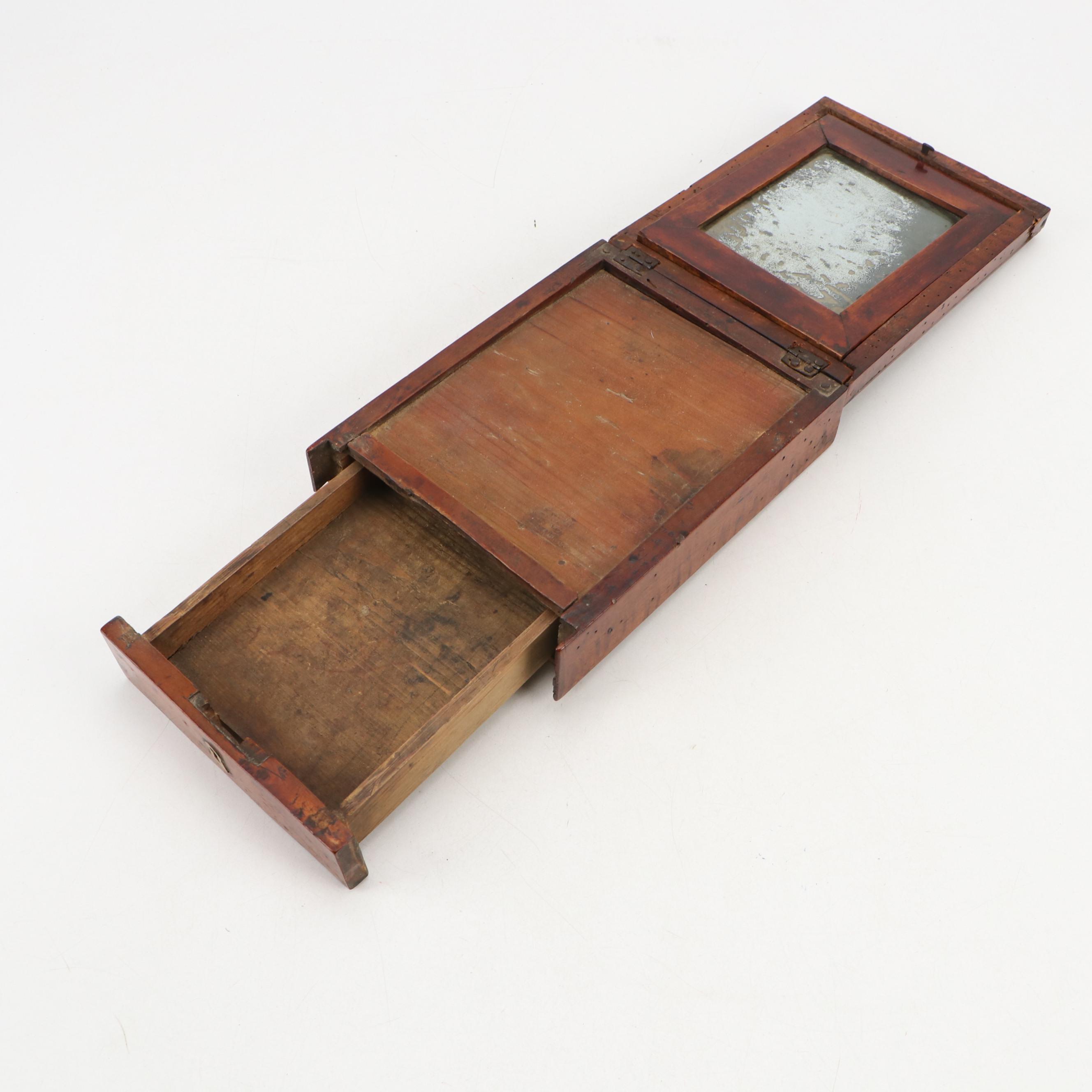 Antique Burlwood Laminate Travel Shaving Box, 19th Century