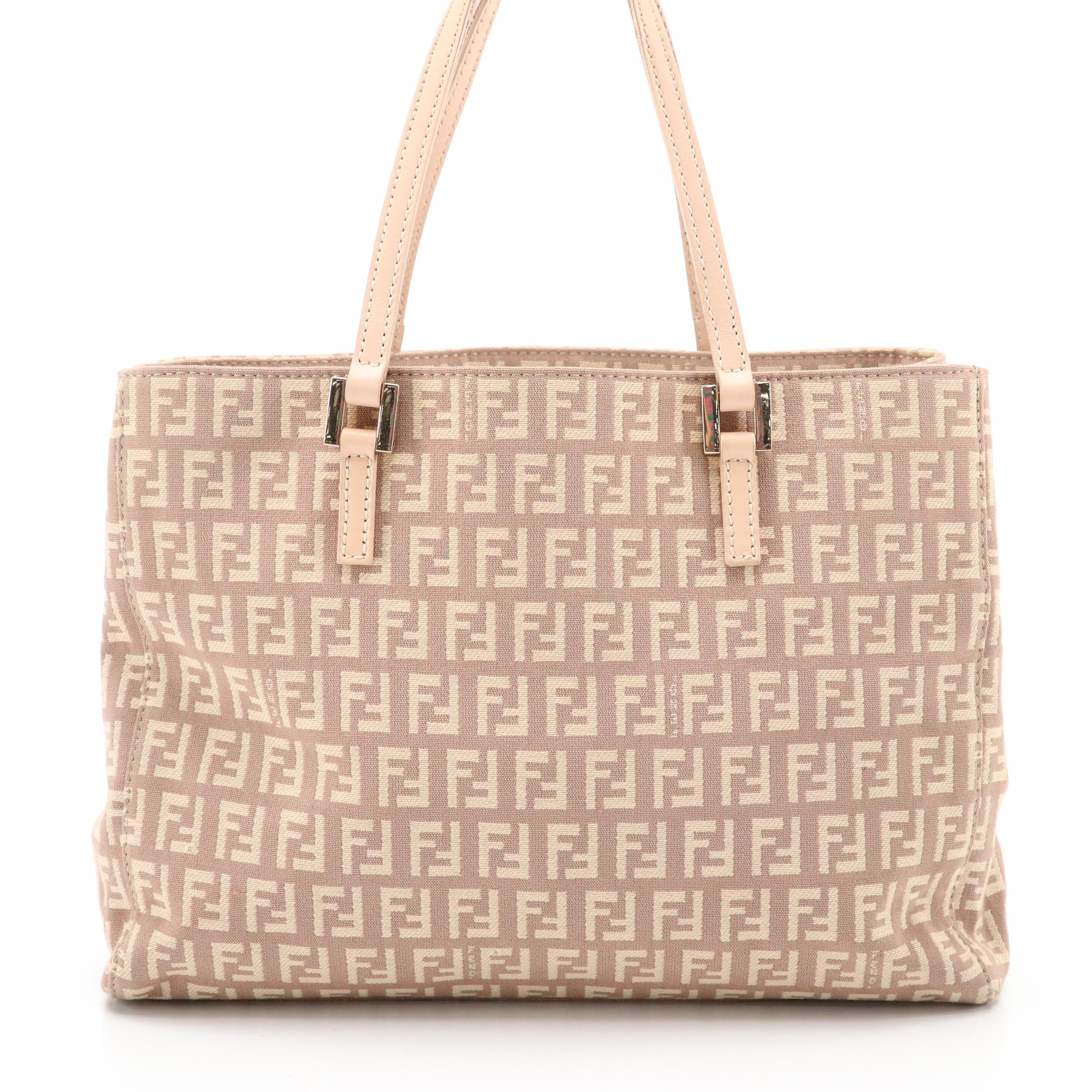 Fendi Zucchino Jacquard and Leather Small Tote