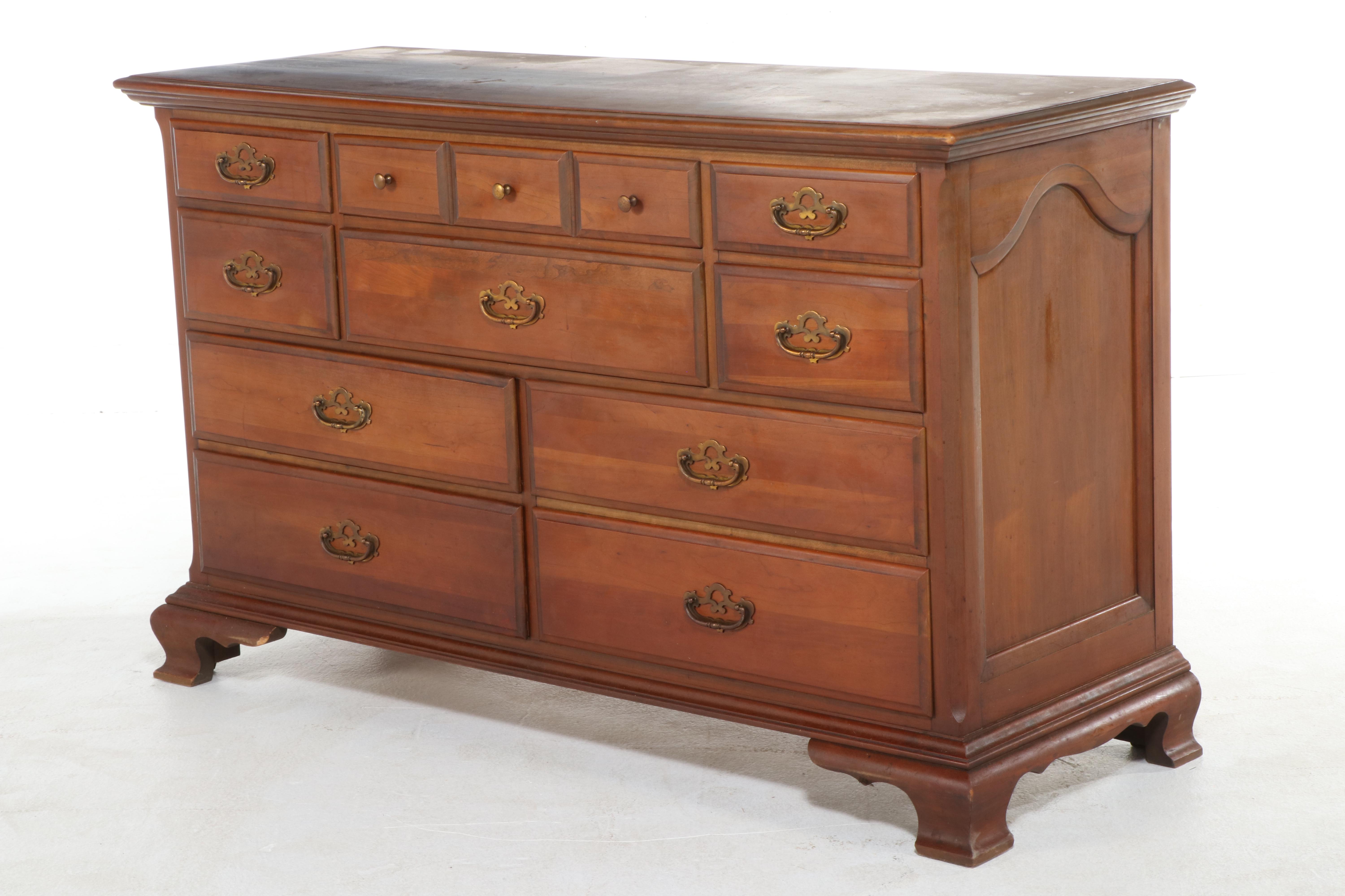 Chippendale Style Cherrywood Ten-Drawer Dresser, Mid-20th Century