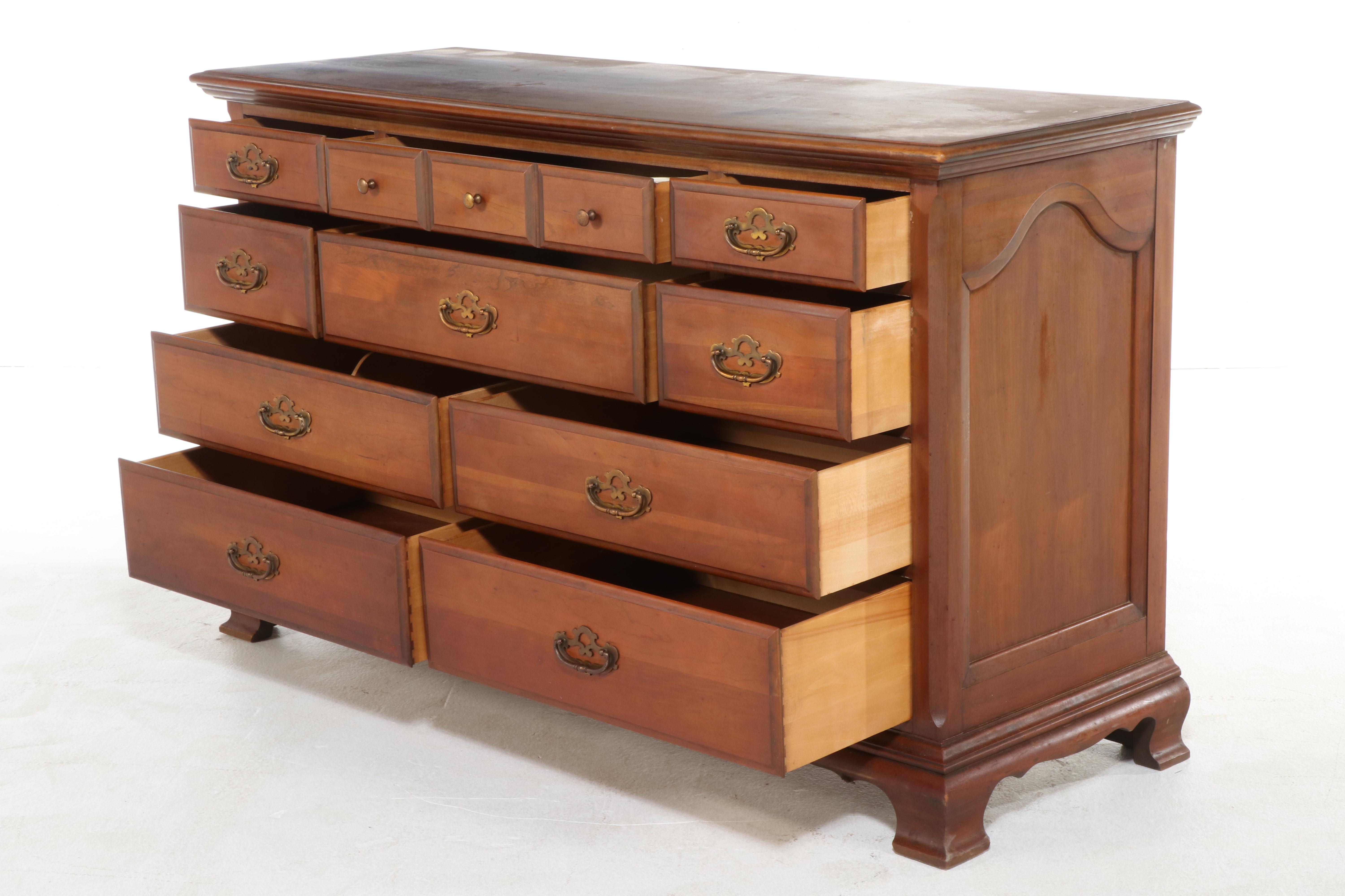 Chippendale Style Cherrywood Ten-Drawer Dresser, Mid-20th Century