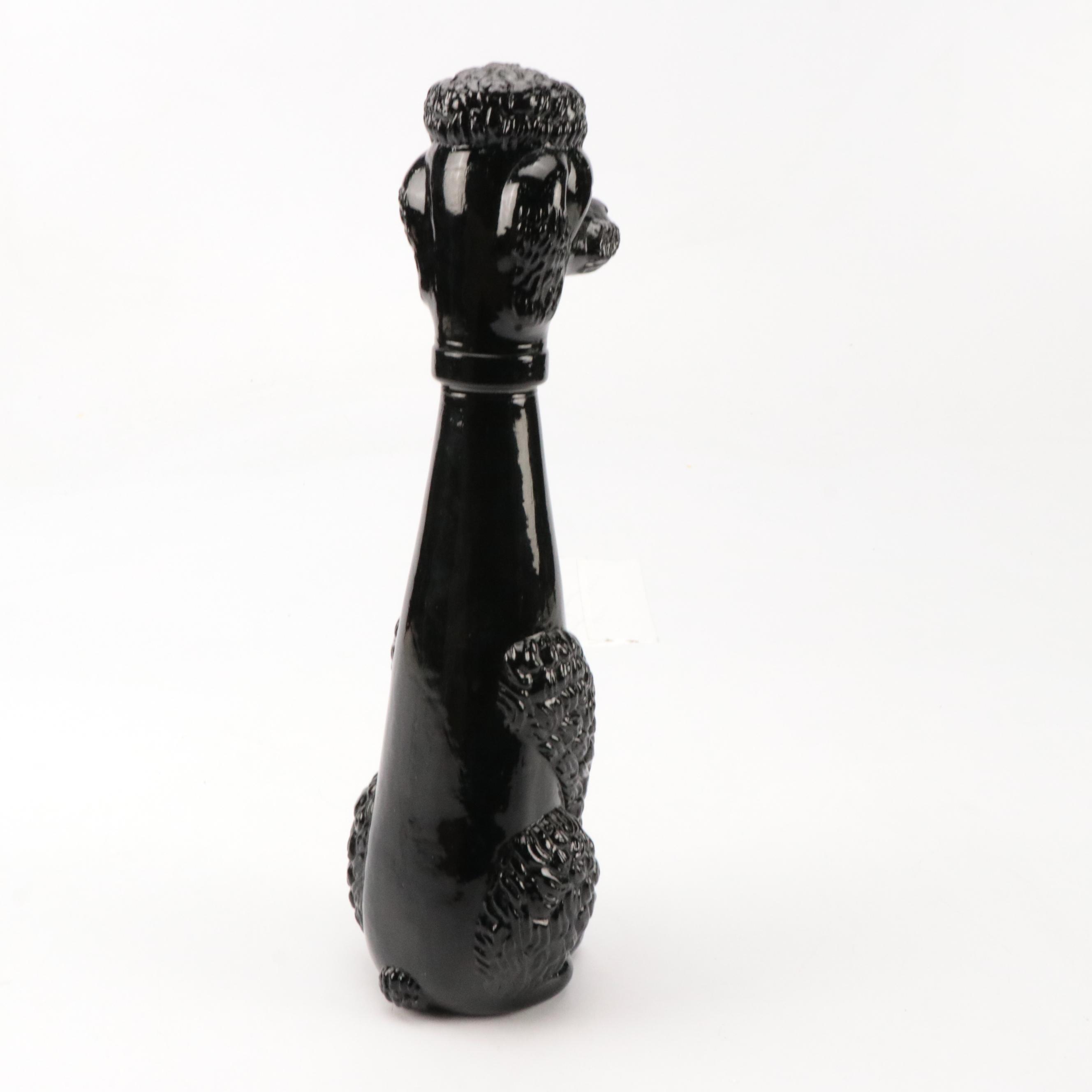 Mid Century Modern Style Black Glass Poodle Decanter