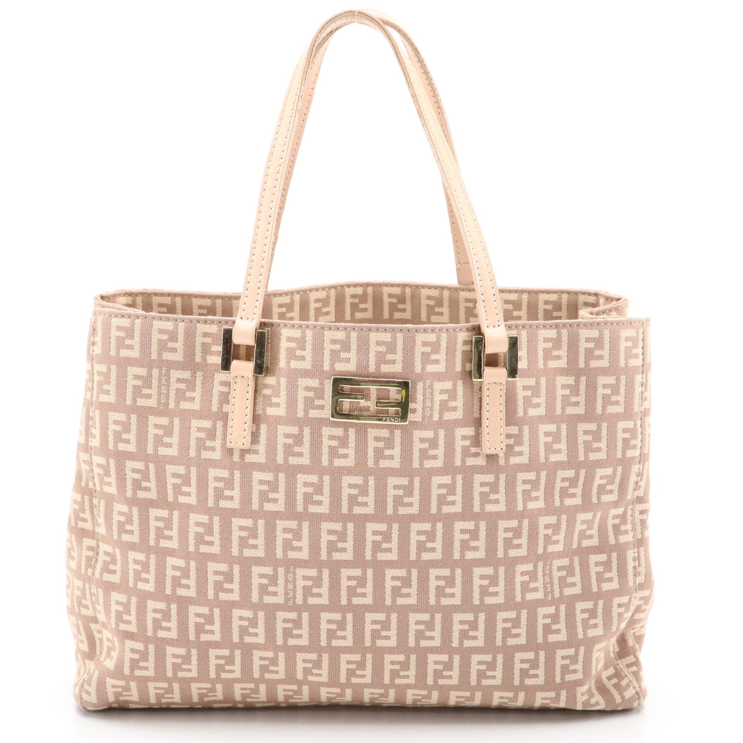 Fendi Zucchino Jacquard and Leather Small Tote