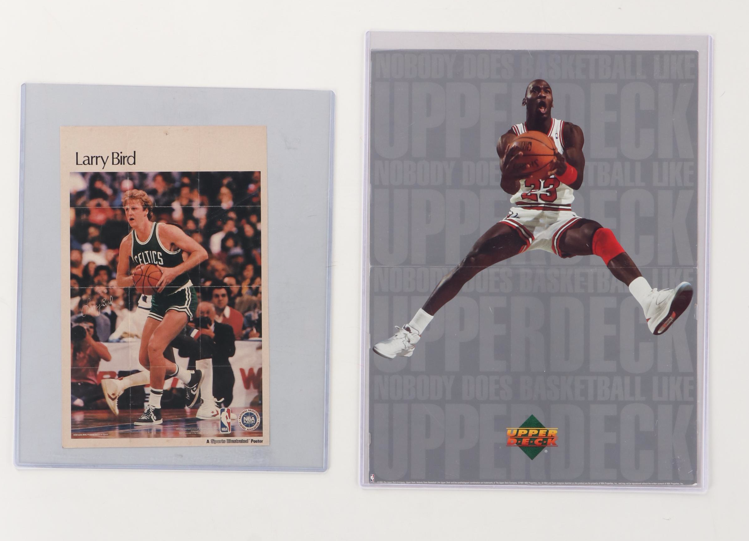 Michael Jordan and Larry Bird Posters with Sealed 1990 NBA Hoops Wax Packs