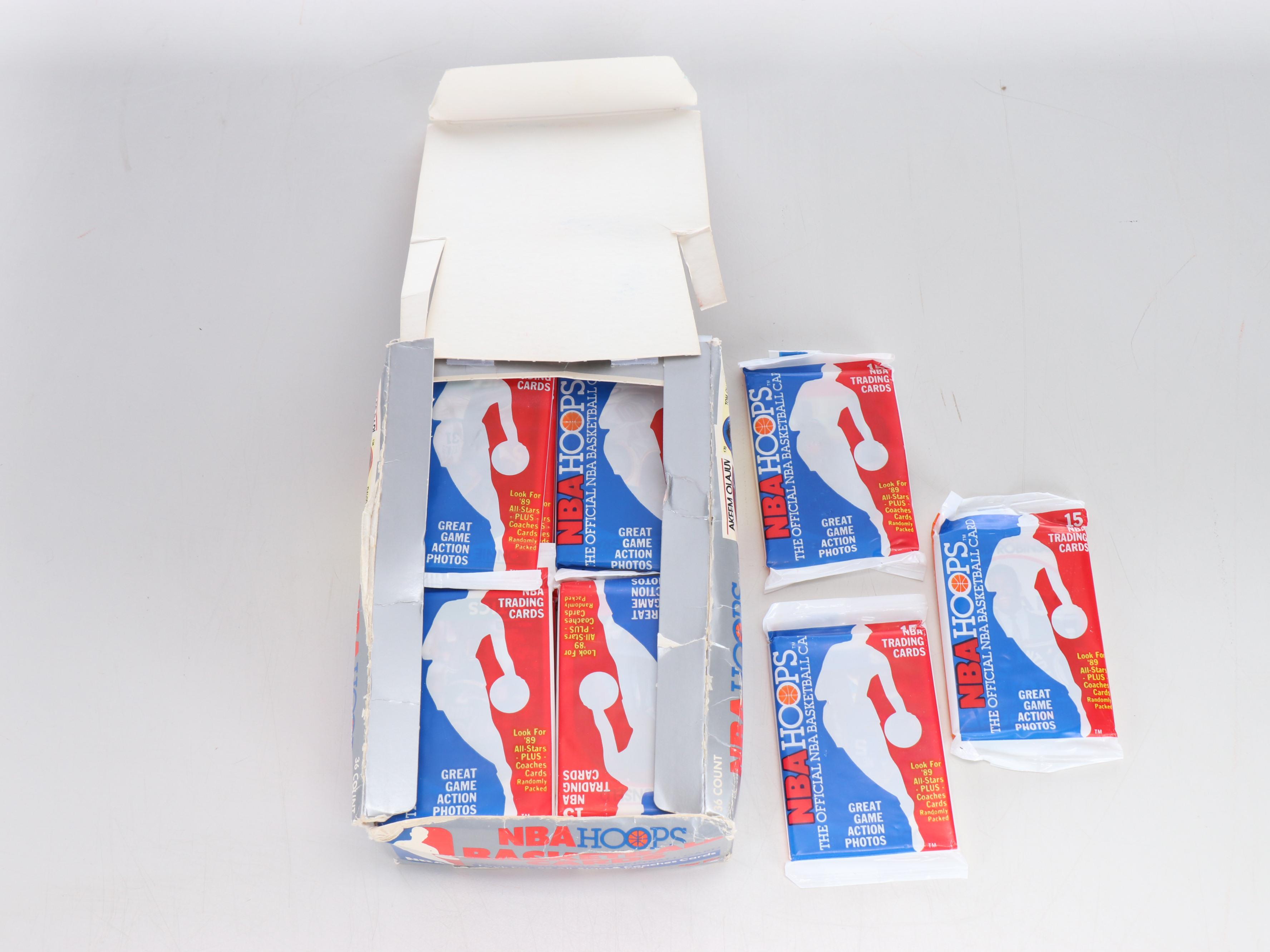 Michael Jordan and Larry Bird Posters with Sealed 1990 NBA Hoops Wax Packs