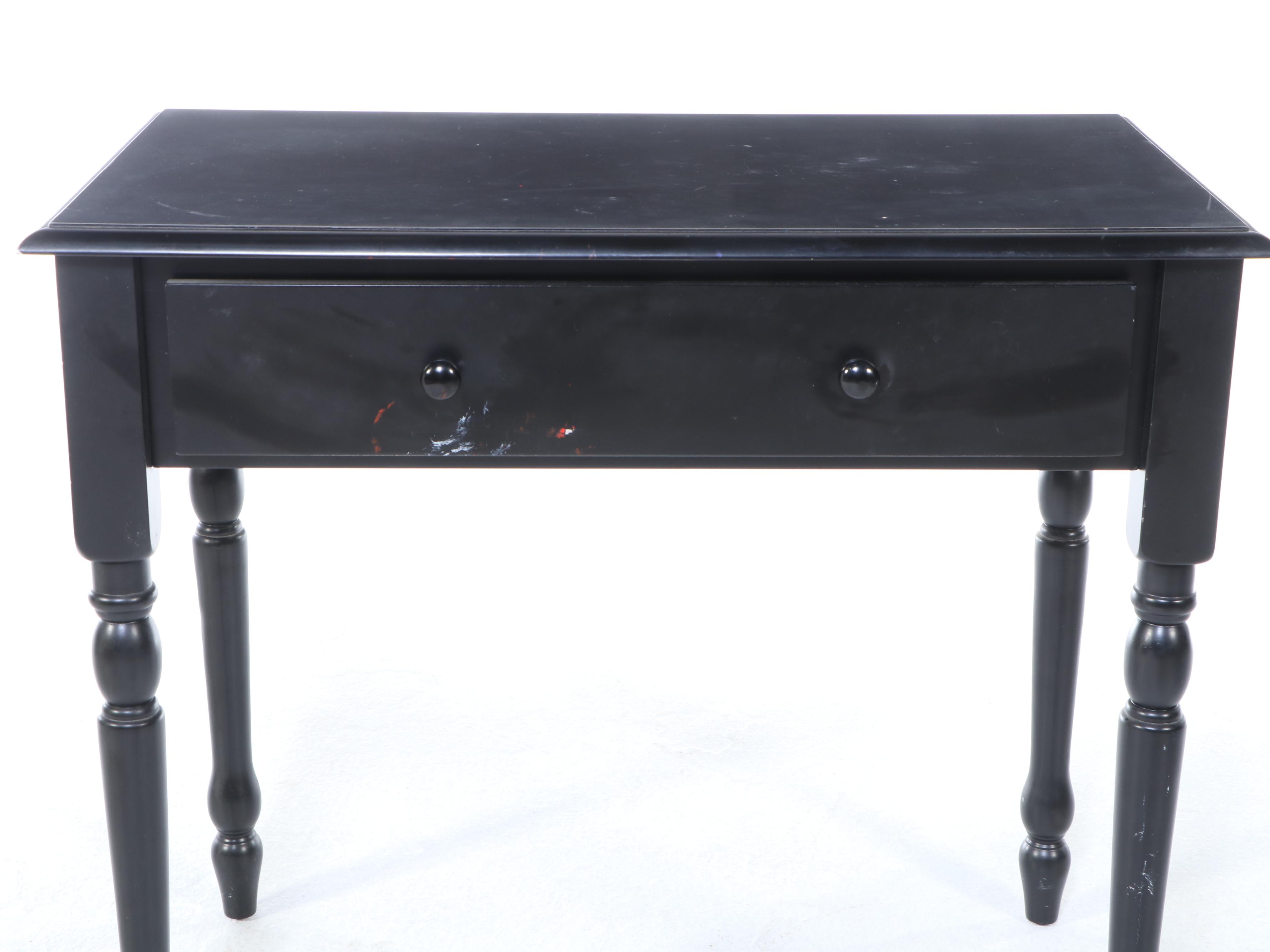 Colonial Style Ebonized Wood Single-Drawer Desk with Windsor Style Desk Chair