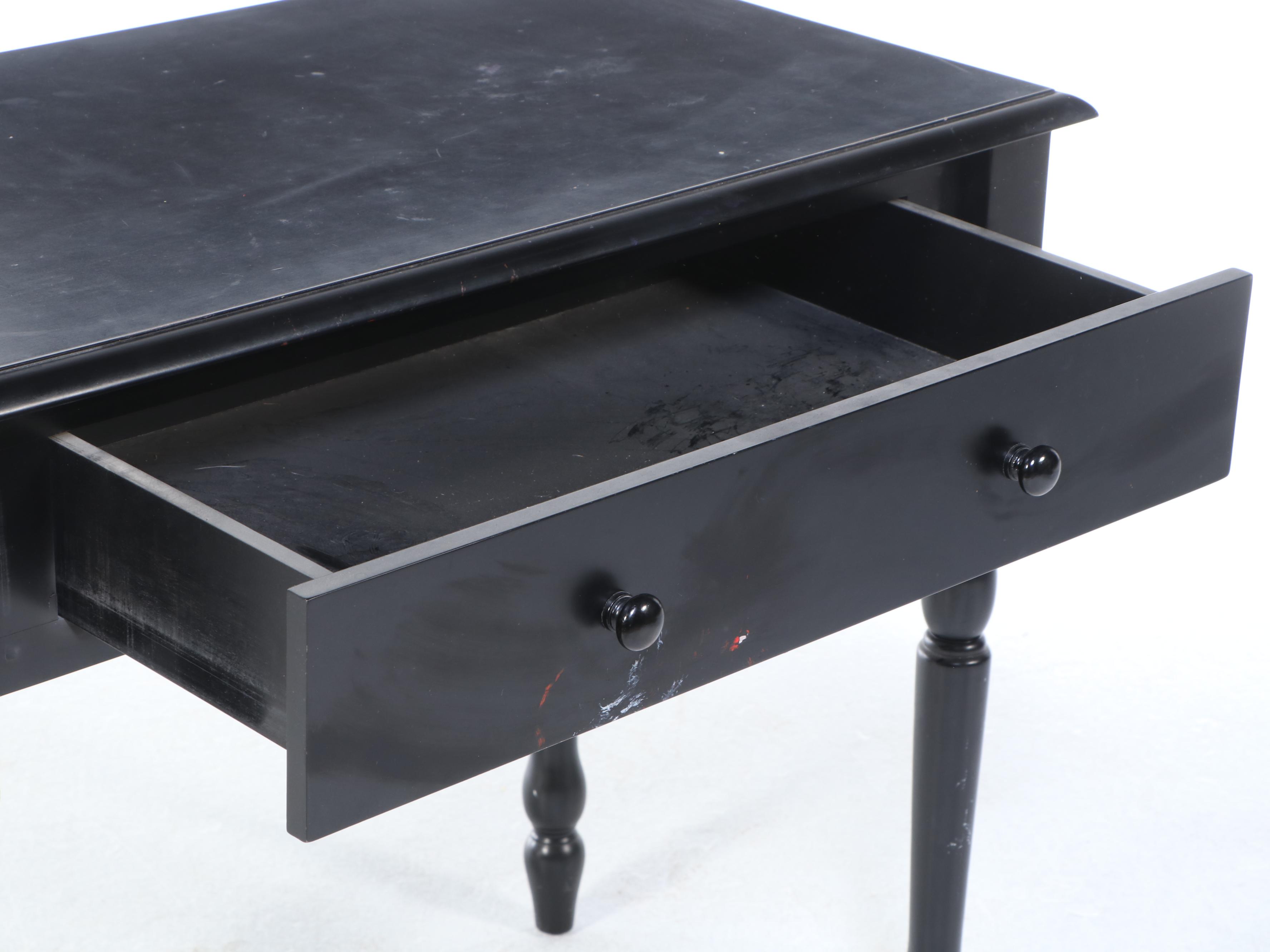 Colonial Style Ebonized Wood Single-Drawer Desk with Windsor Style Desk Chair