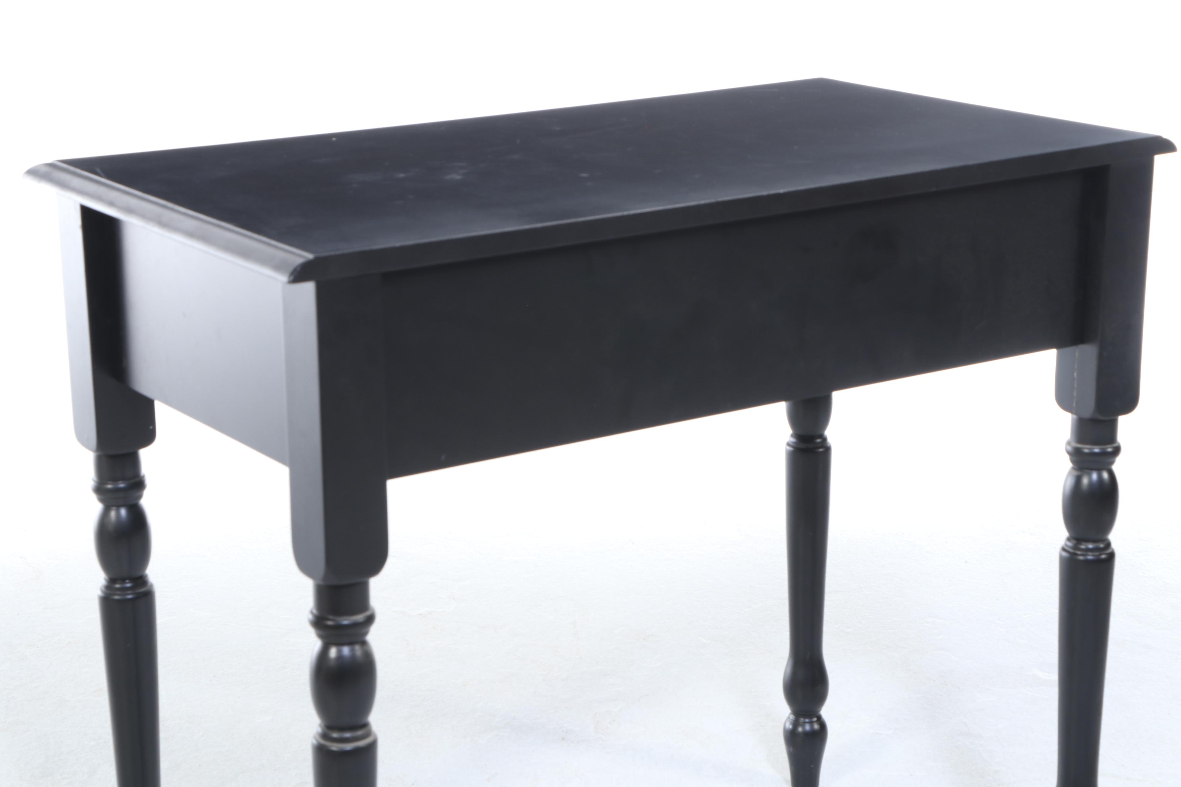 Colonial Style Ebonized Wood Single-Drawer Desk with Windsor Style Desk Chair