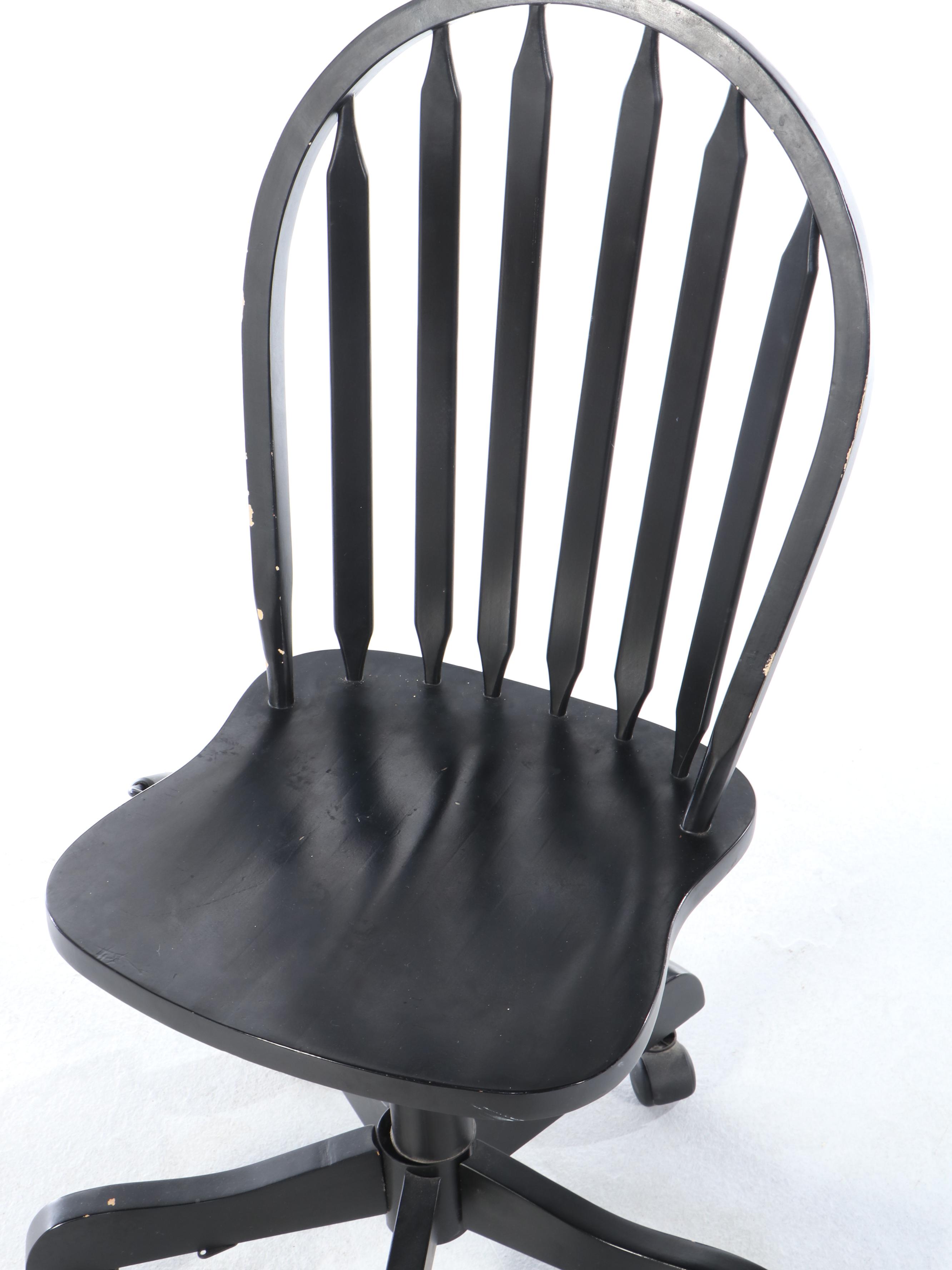 Colonial Style Ebonized Wood Single-Drawer Desk with Windsor Style Desk Chair