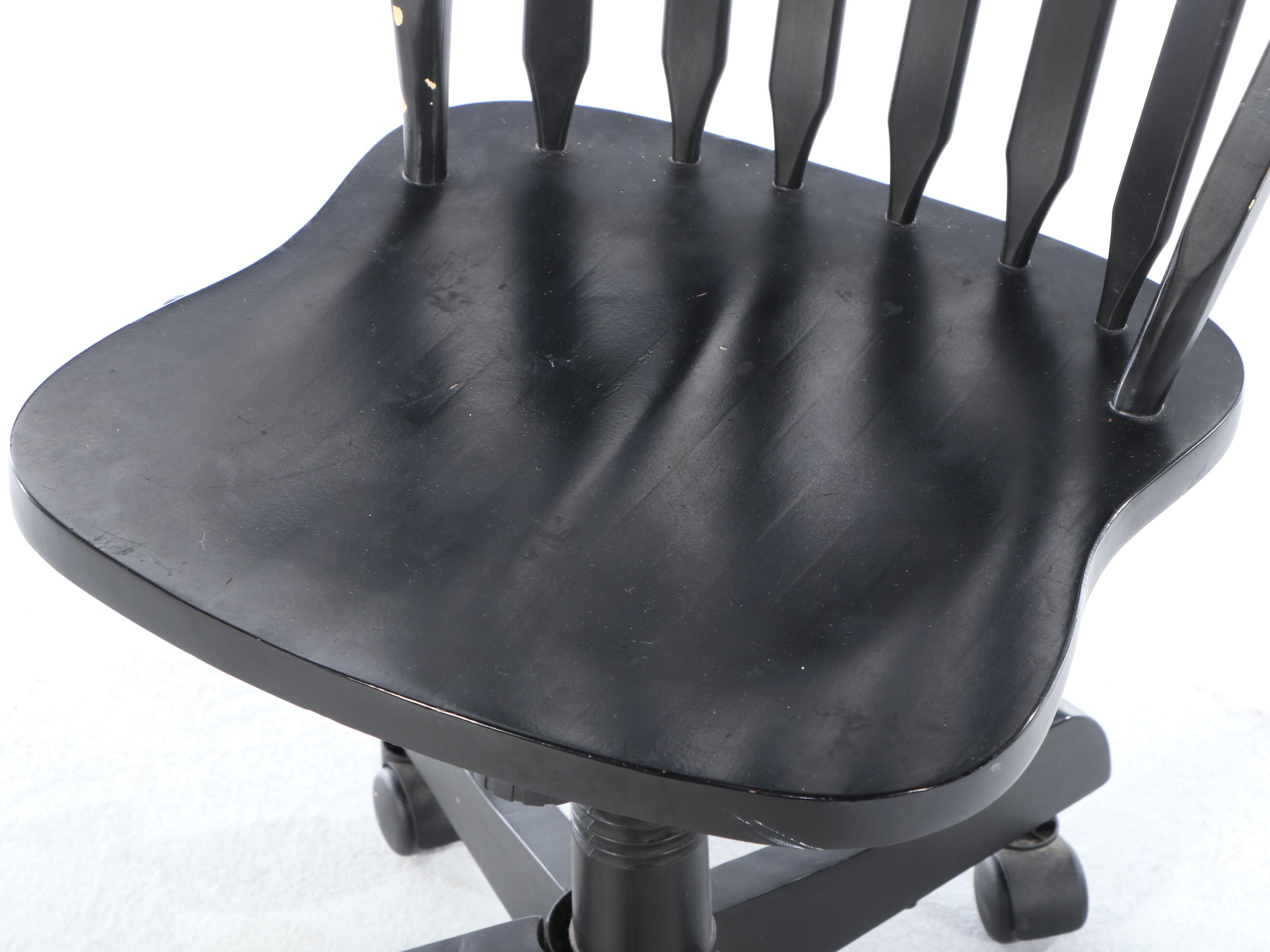 Colonial Style Ebonized Wood Single-Drawer Desk with Windsor Style Desk Chair