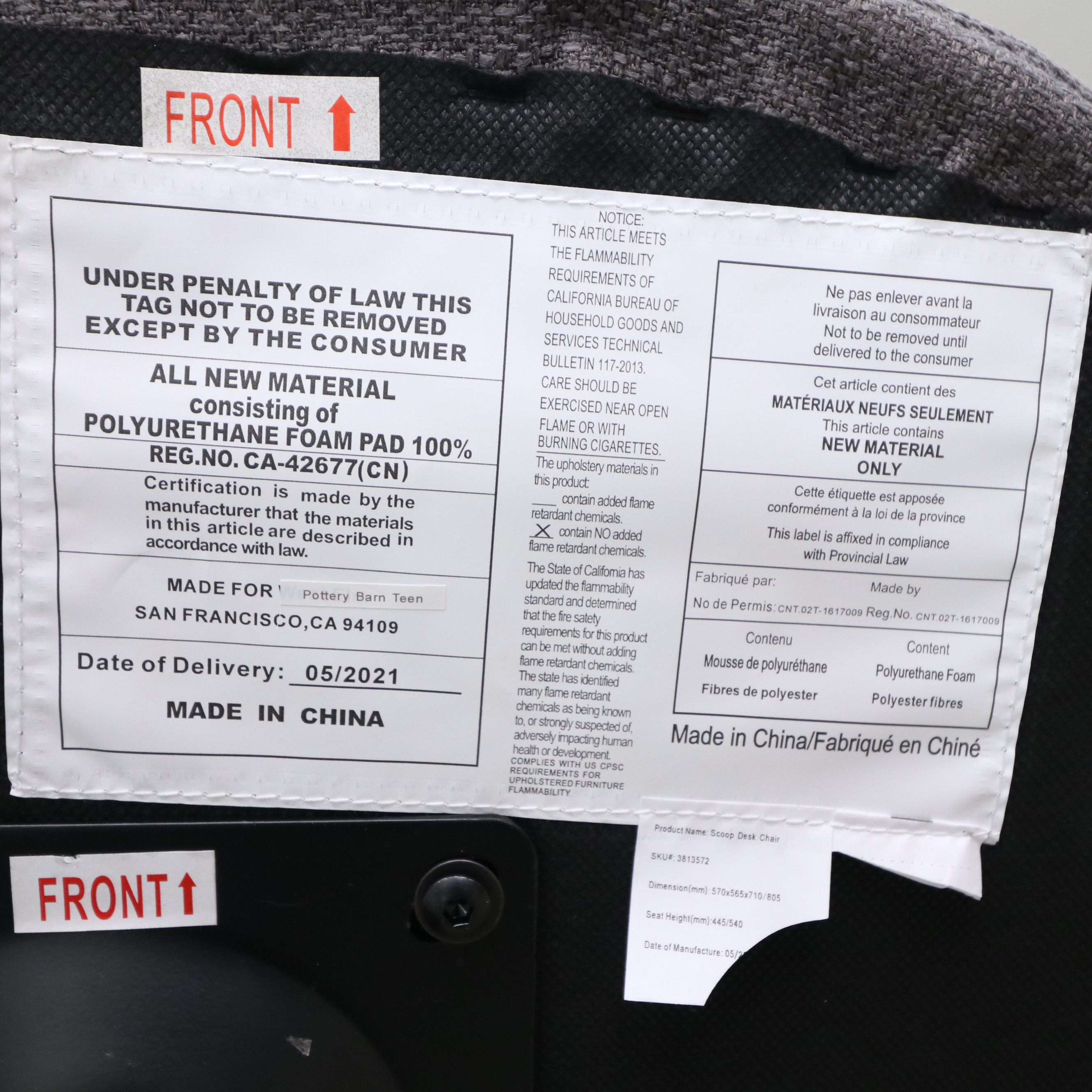 Coaster "Delmar" Adjustable Writing Table and Williams-Sonoma Desk Chair