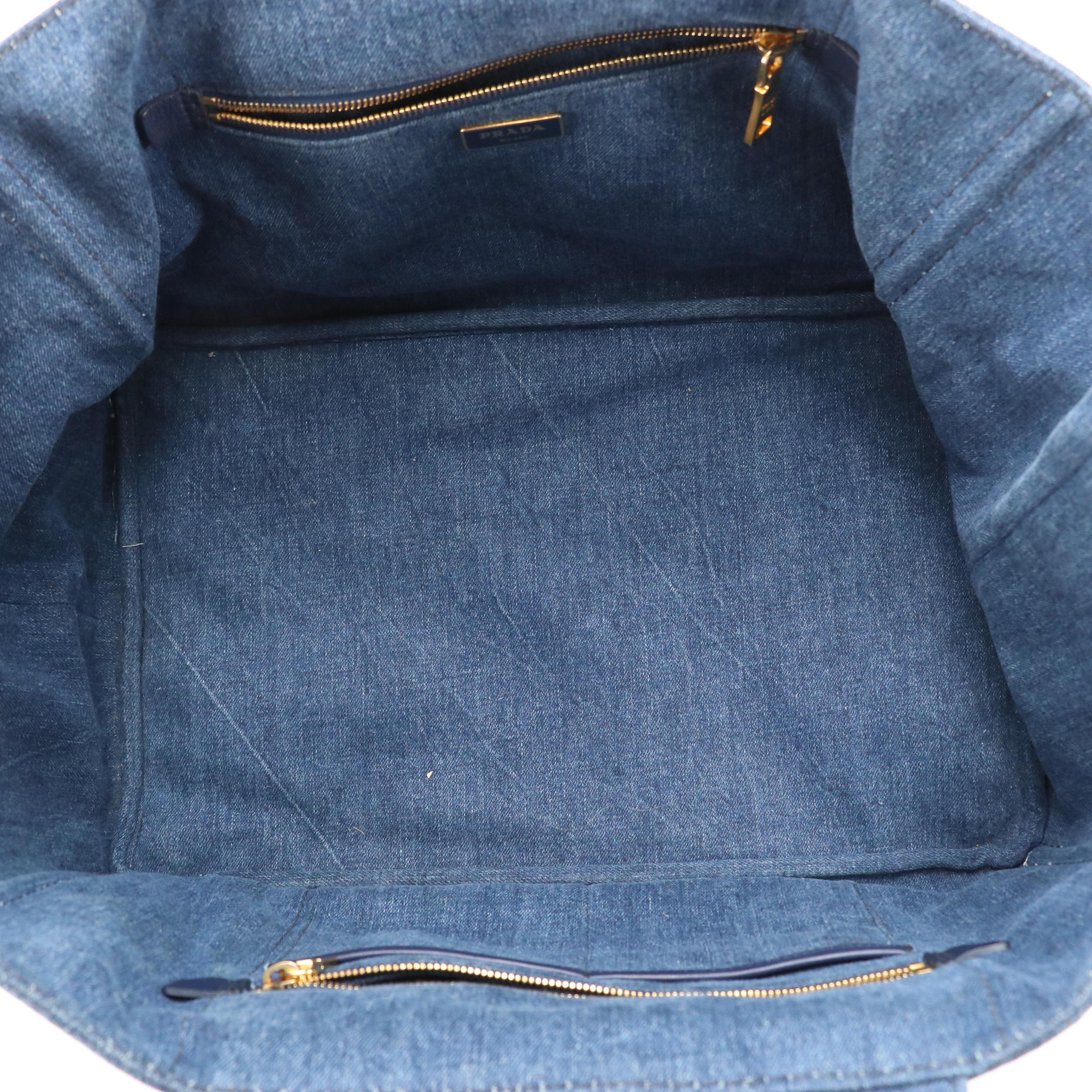 Prada Large Canapa Logo Tote in Blue Denim