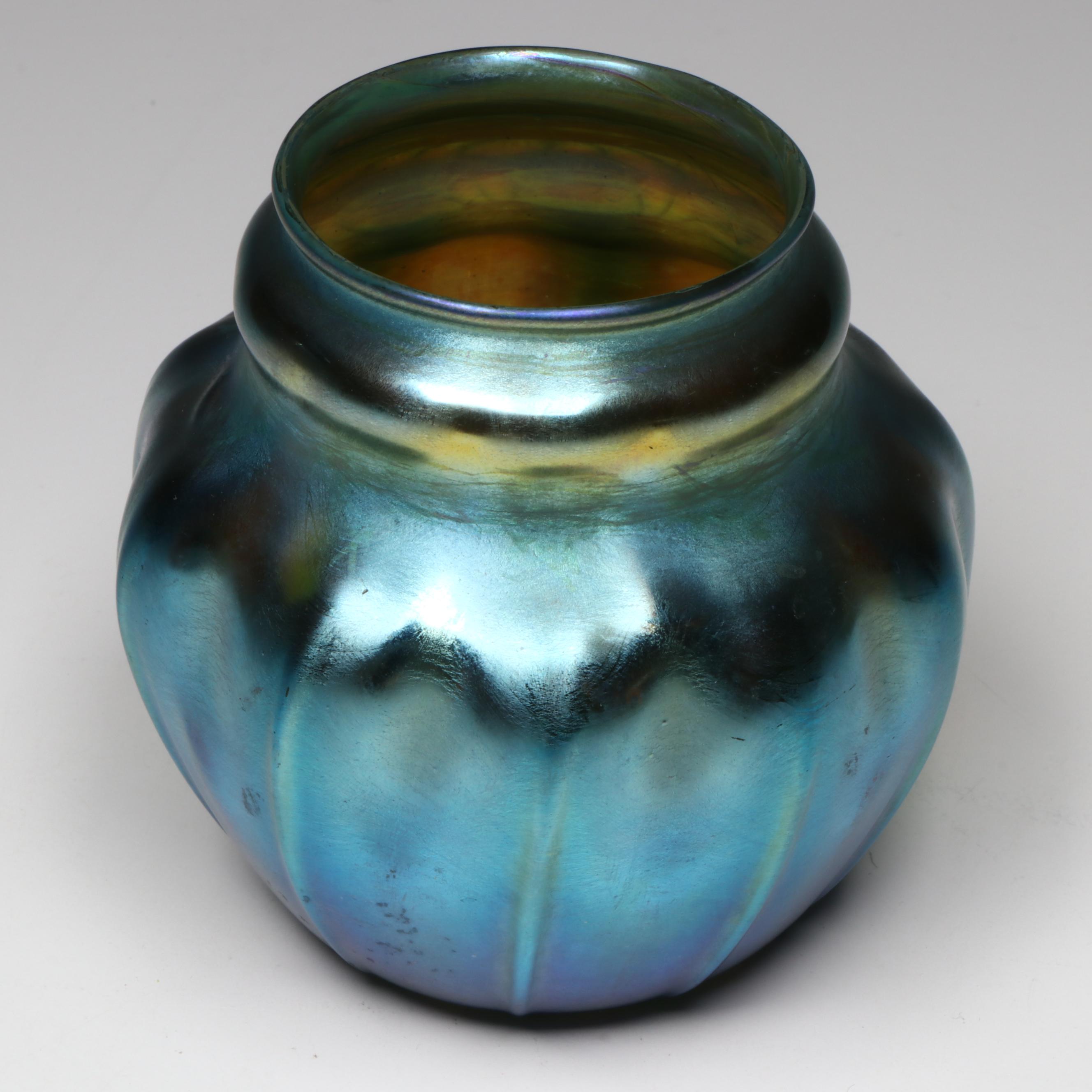 Louis Comfort Tiffany Iridescent Blue Favrile Art Glass Vase, Early 20th Century