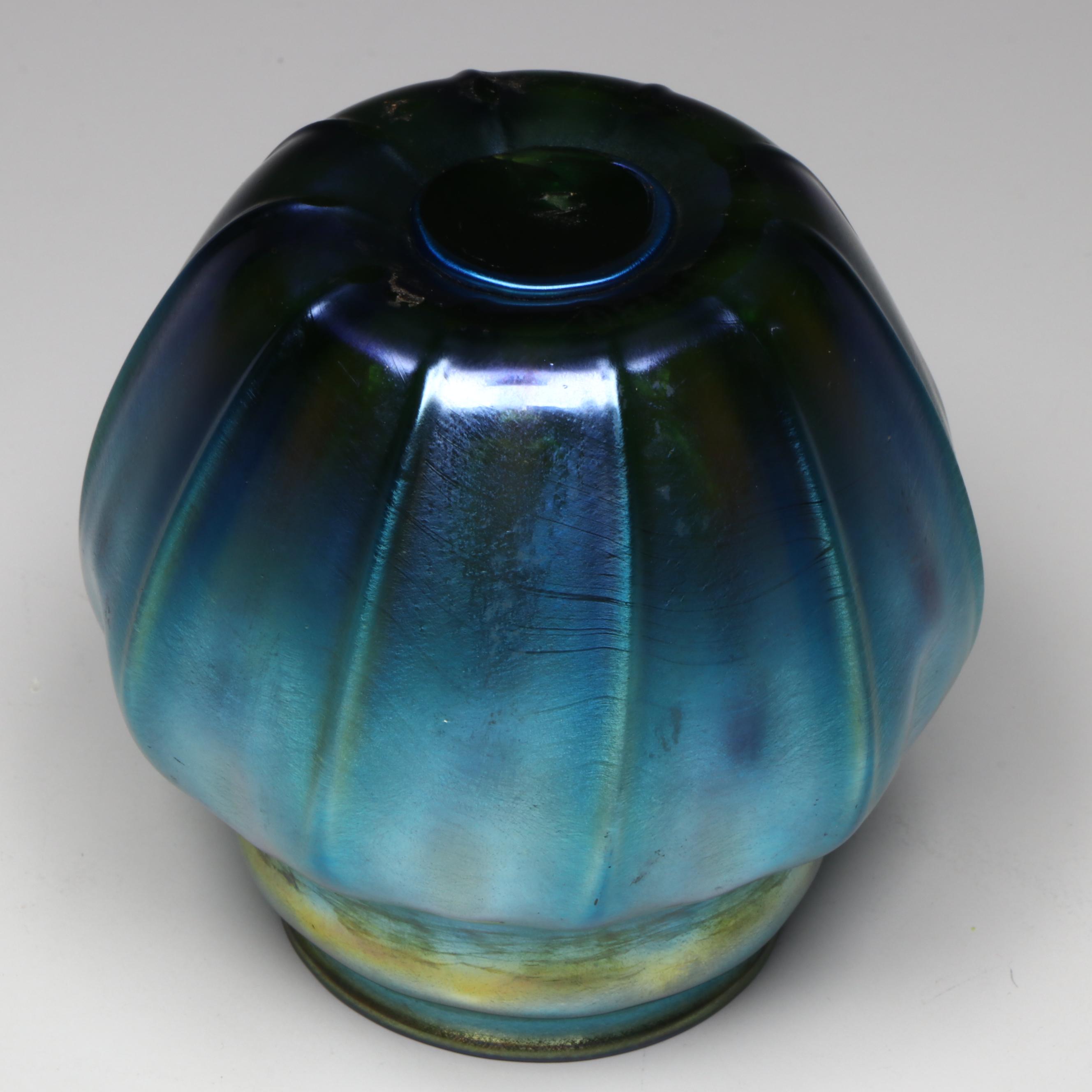 Louis Comfort Tiffany Iridescent Blue Favrile Art Glass Vase, Early 20th Century