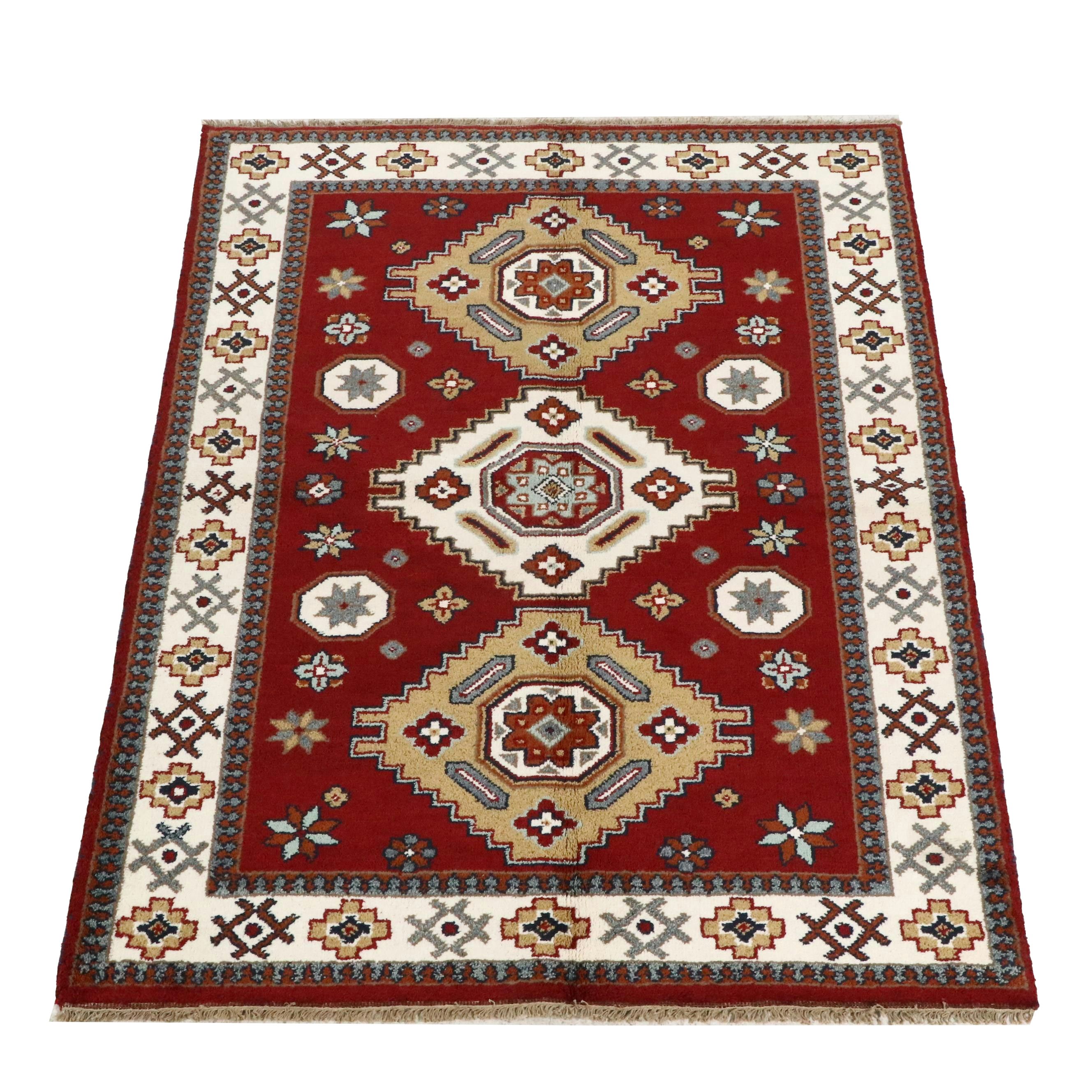 5'7 x 7'11 Hand-Knotted Afghan Kazak Area Rug