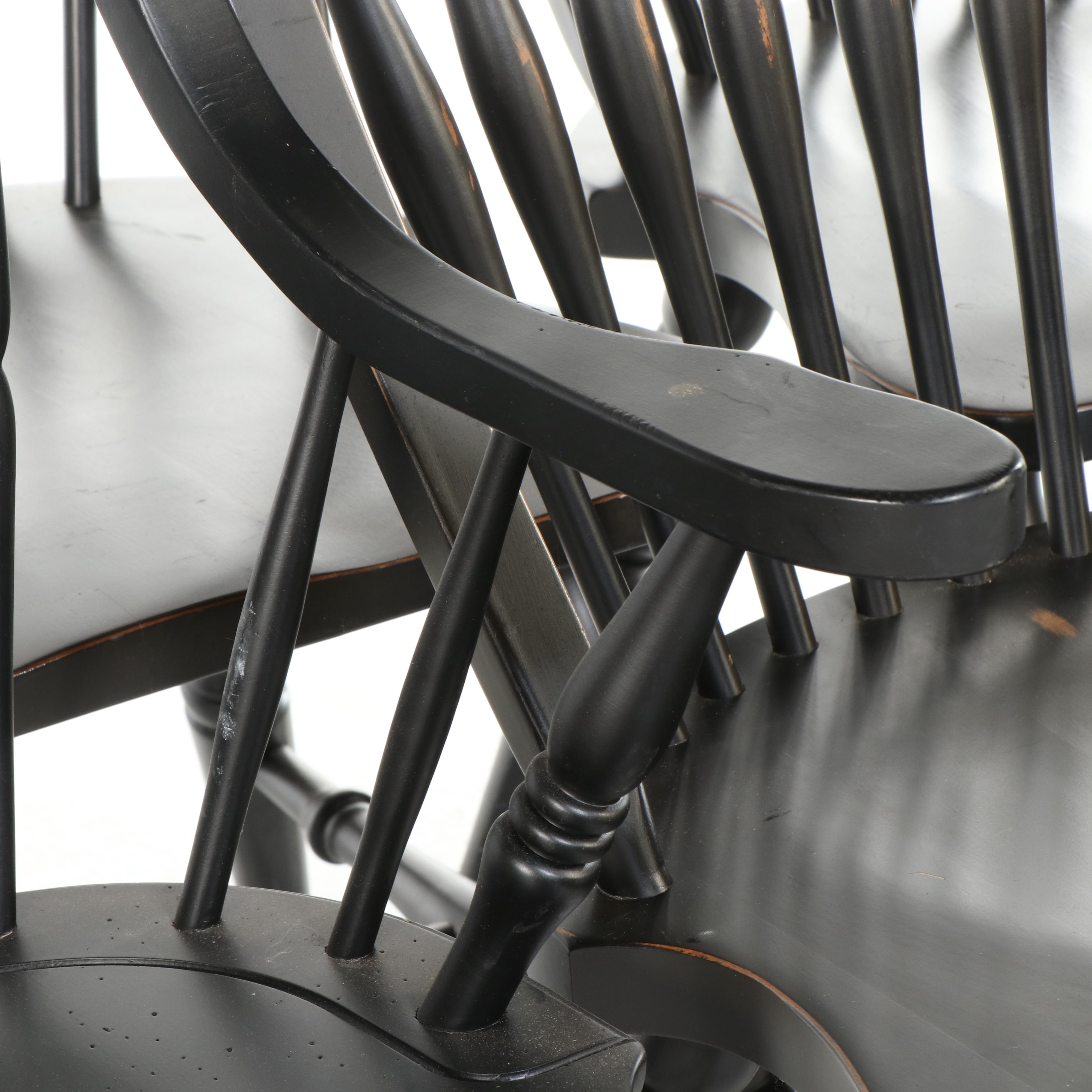 Pottery Barn Colonial Style Ebonized Beech Windsor Dining Chairs