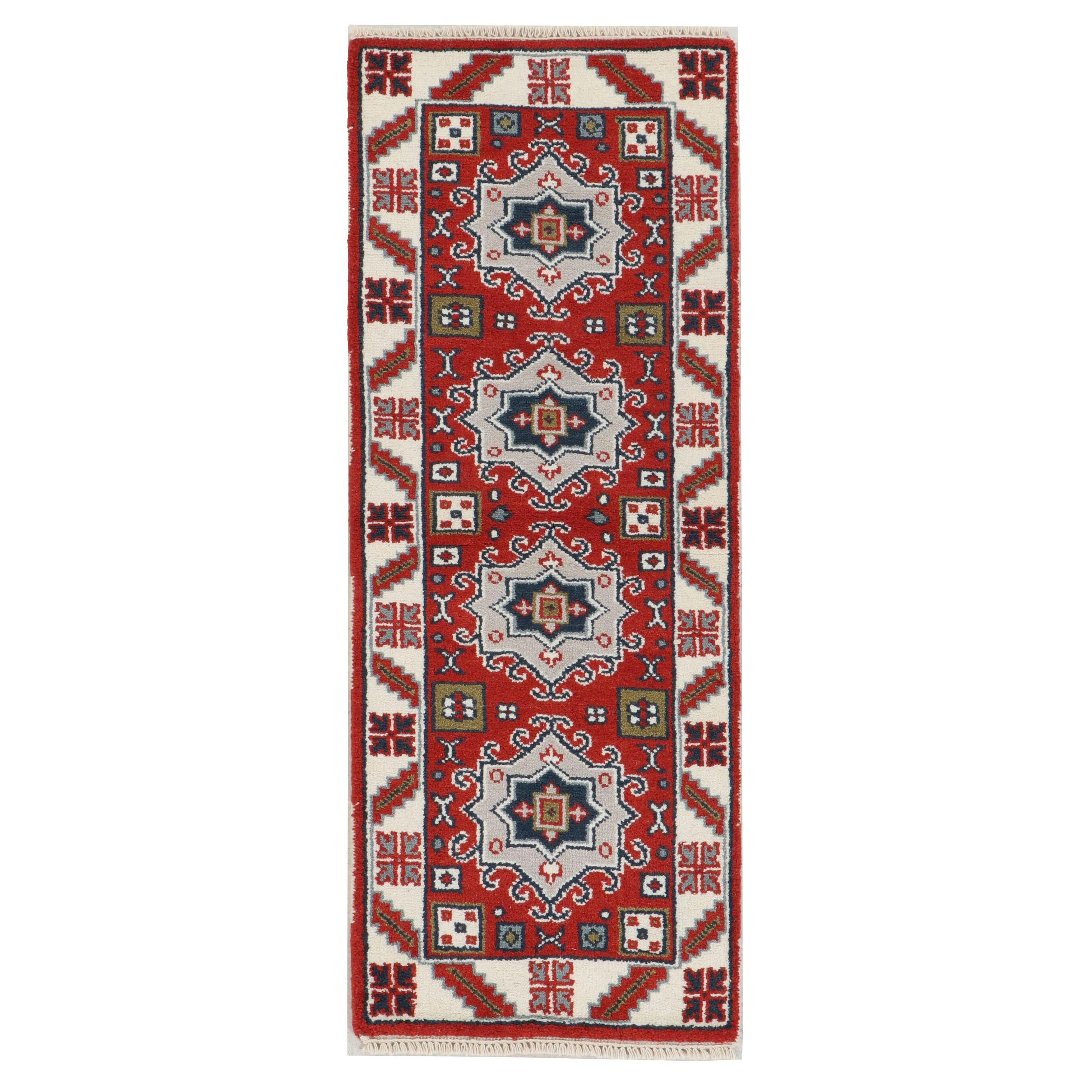 2'5 x 6'3 Hand-Knotted Afghan Kazak Carpet Runner