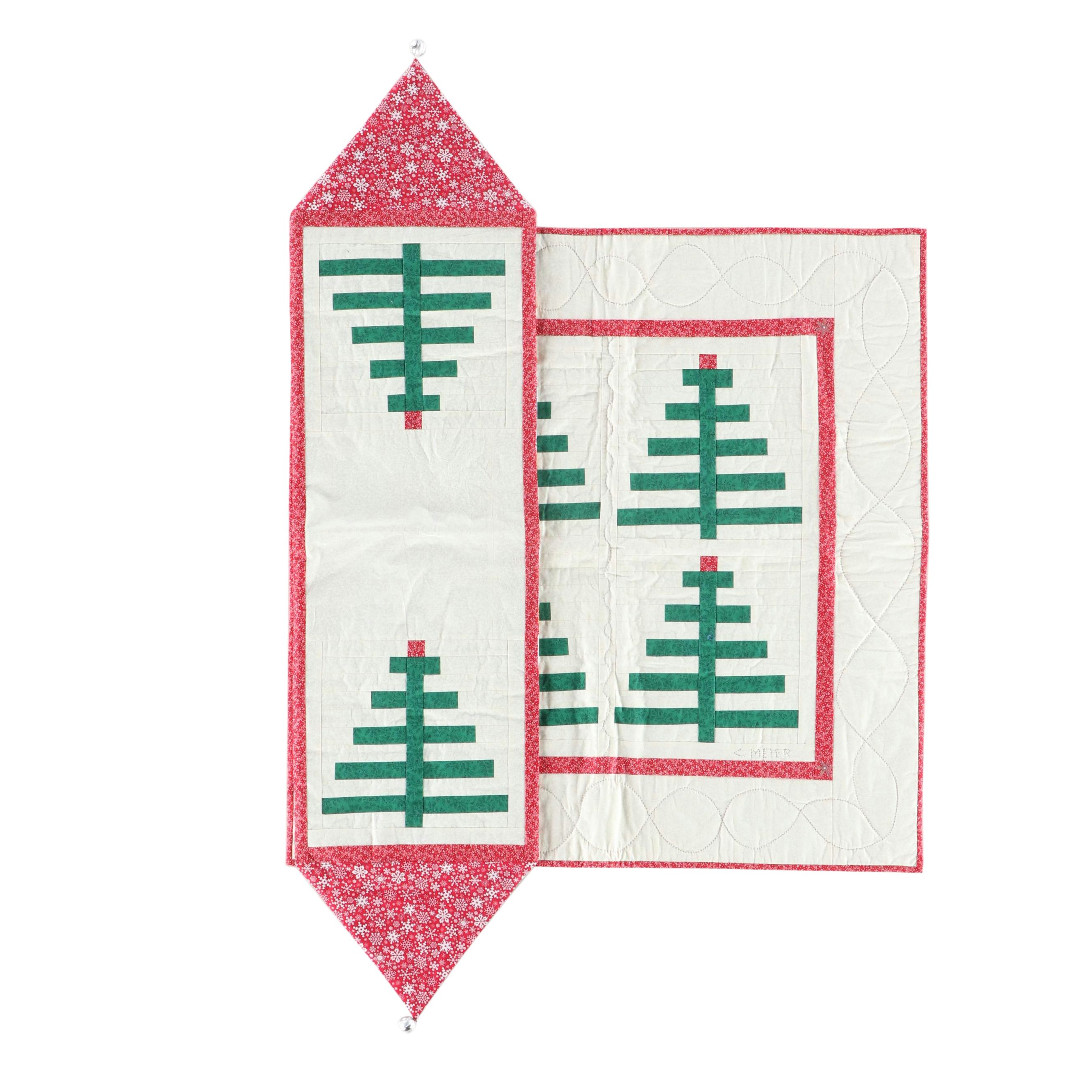 Cacilda Meier Artisan Hanging Quilt and Table Runner "Christmas Tree Quartet"