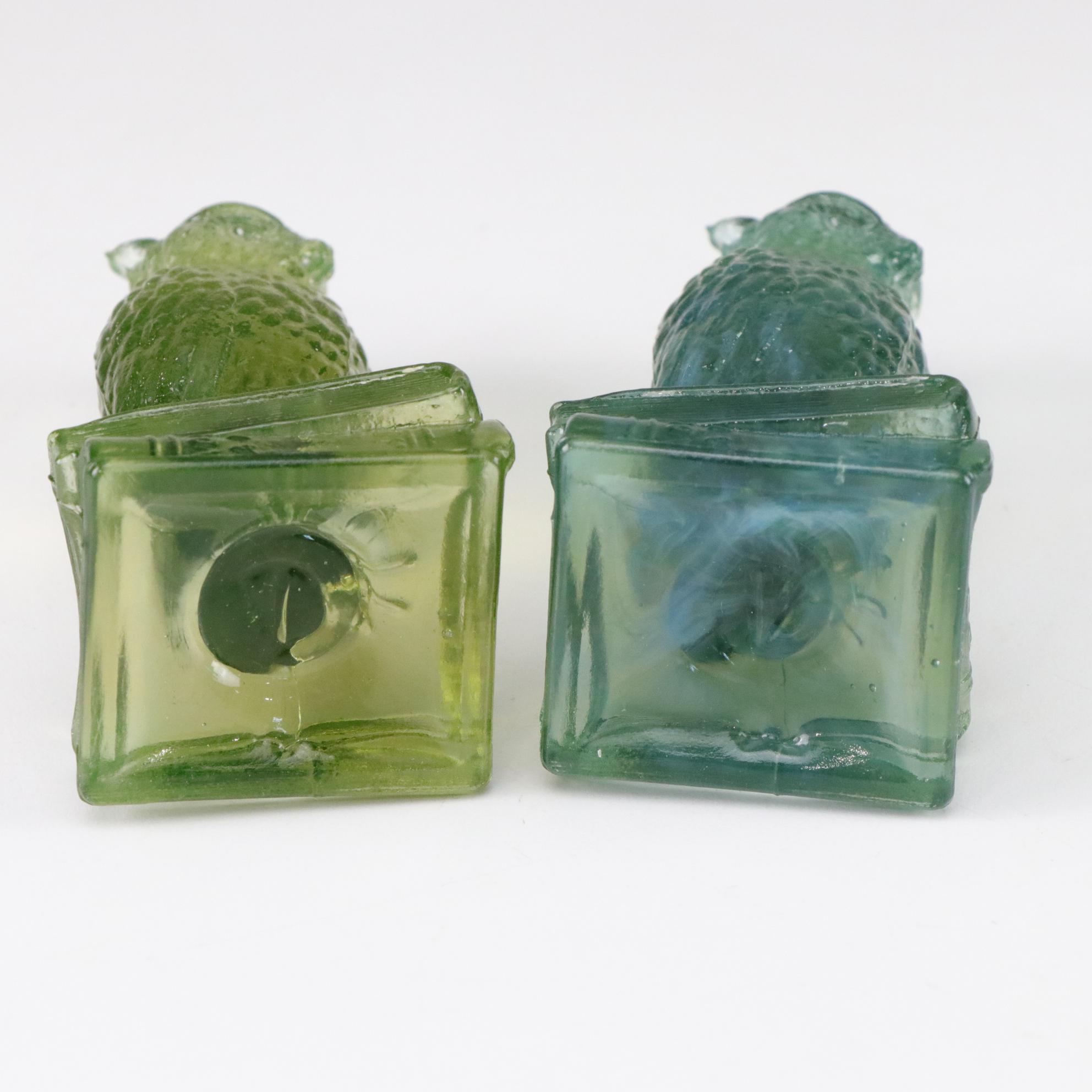 Six Degenhart Glass Owls Feature Uranium Glass and a Variety of Colors