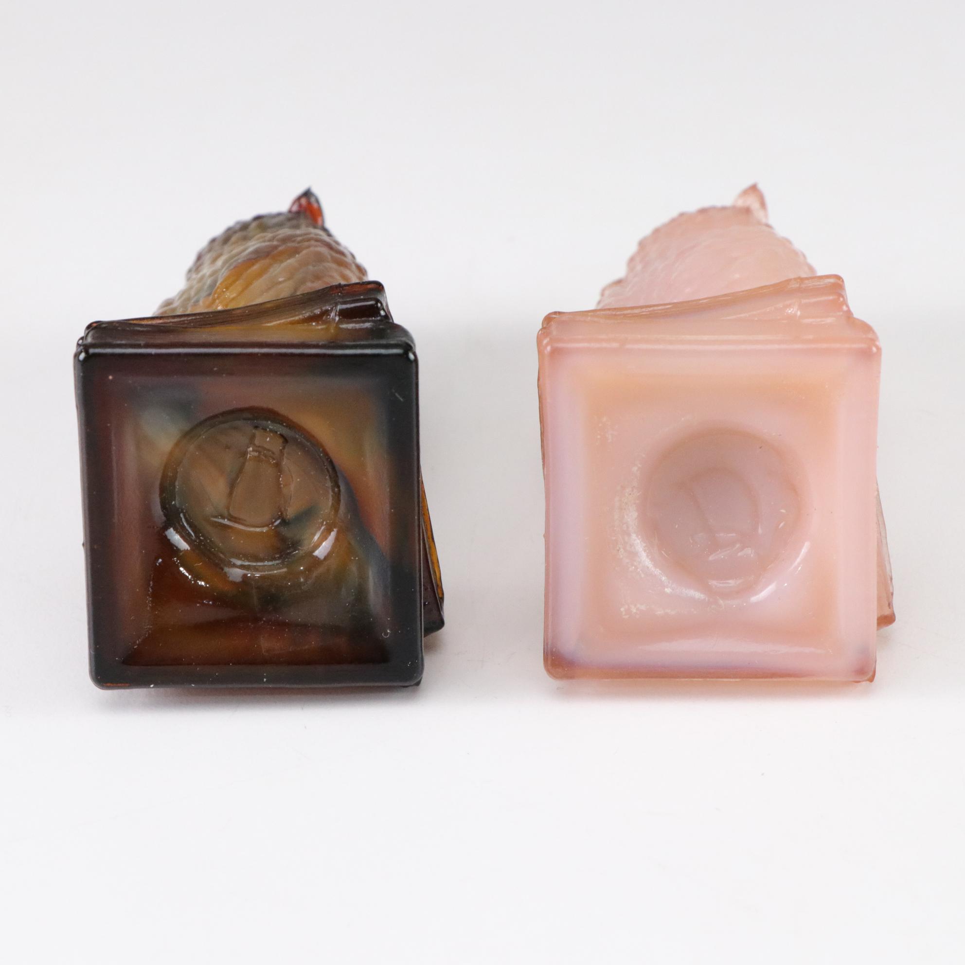 Six Degenhart Glass Owls Feature Uranium Glass and a Variety of Colors