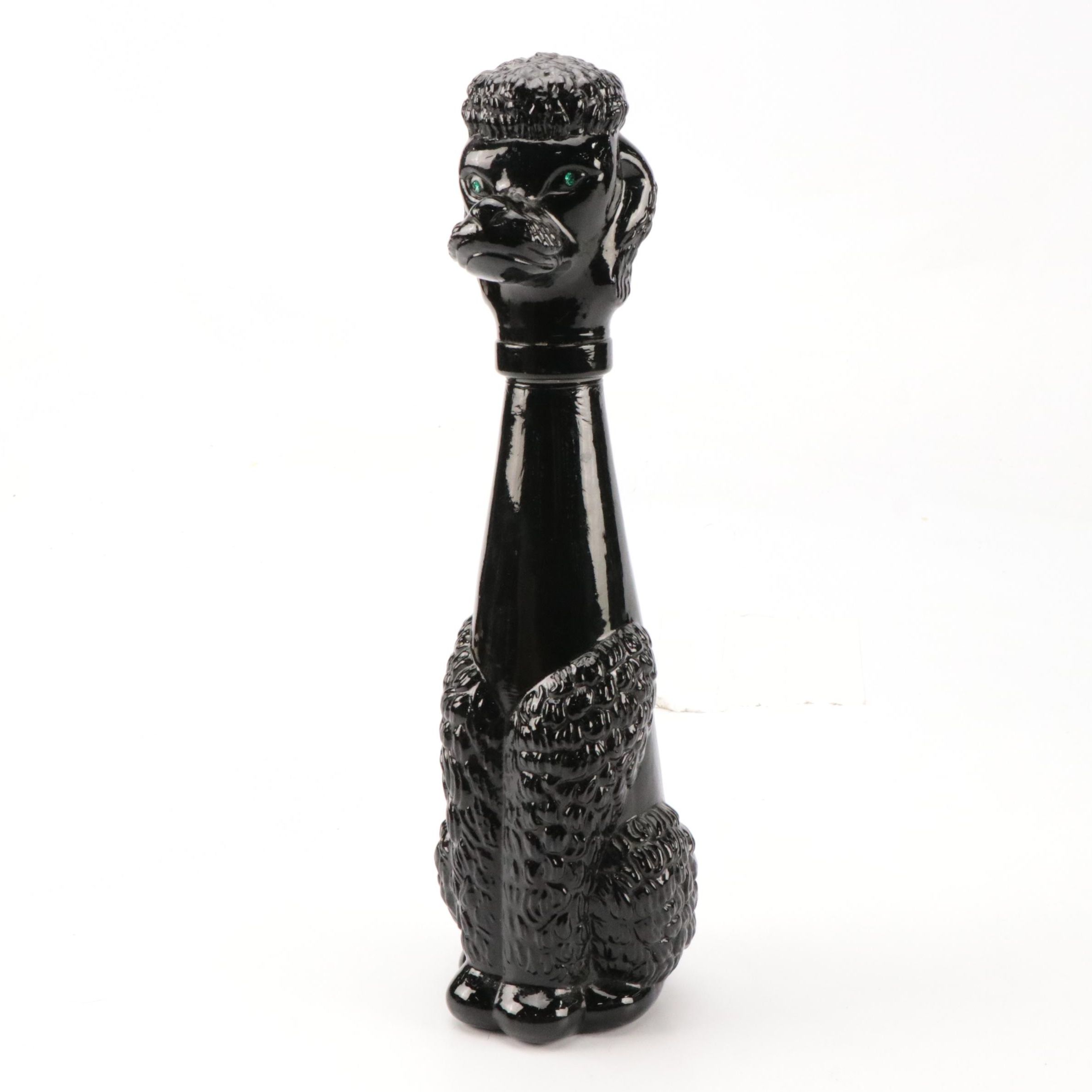 Mid Century Modern Style Black Glass Poodle Decanter