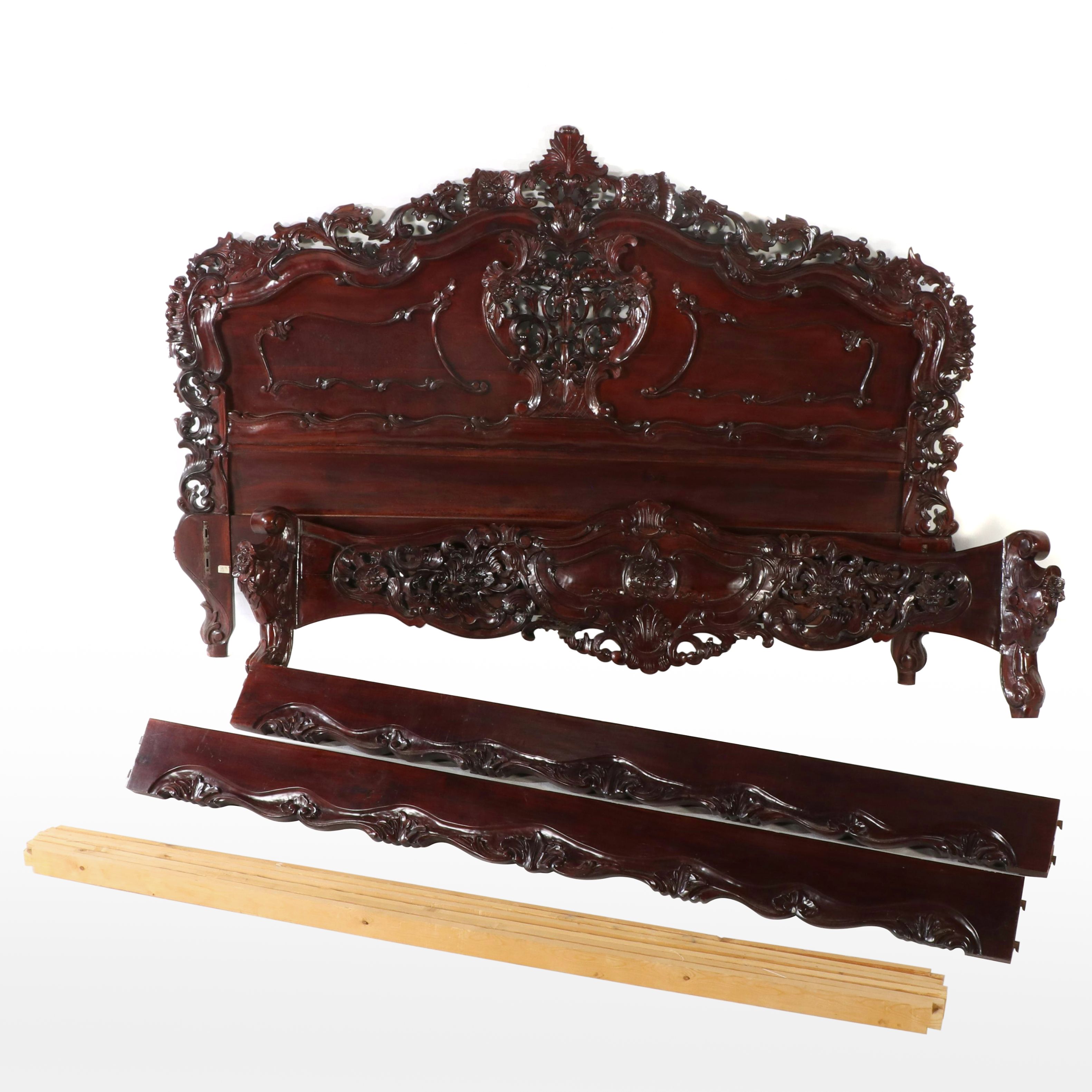 Rococo Style Mahogany Finished Bed Frame