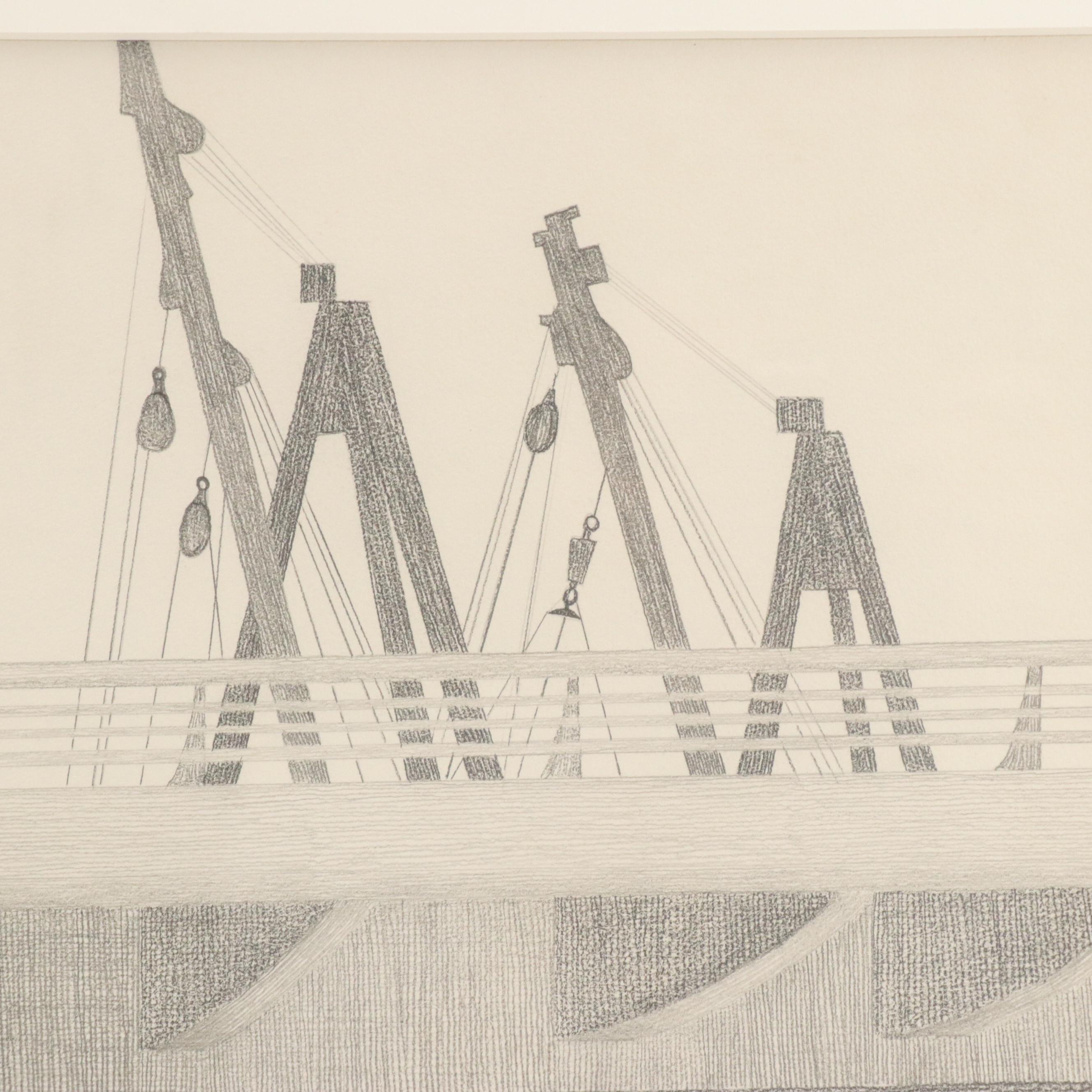 Architectural Graphite Drawing, Late 20th Century