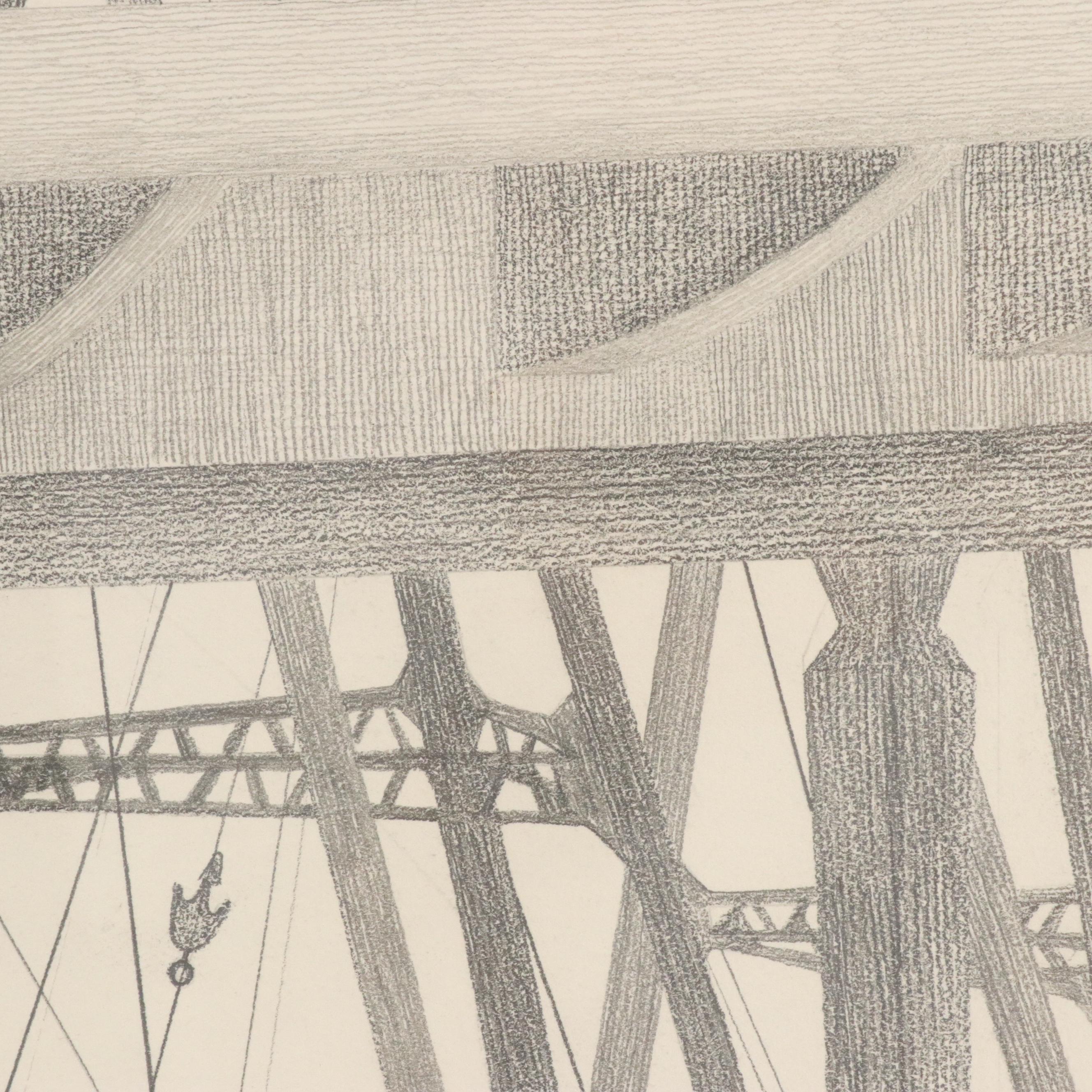 Architectural Graphite Drawing, Late 20th Century