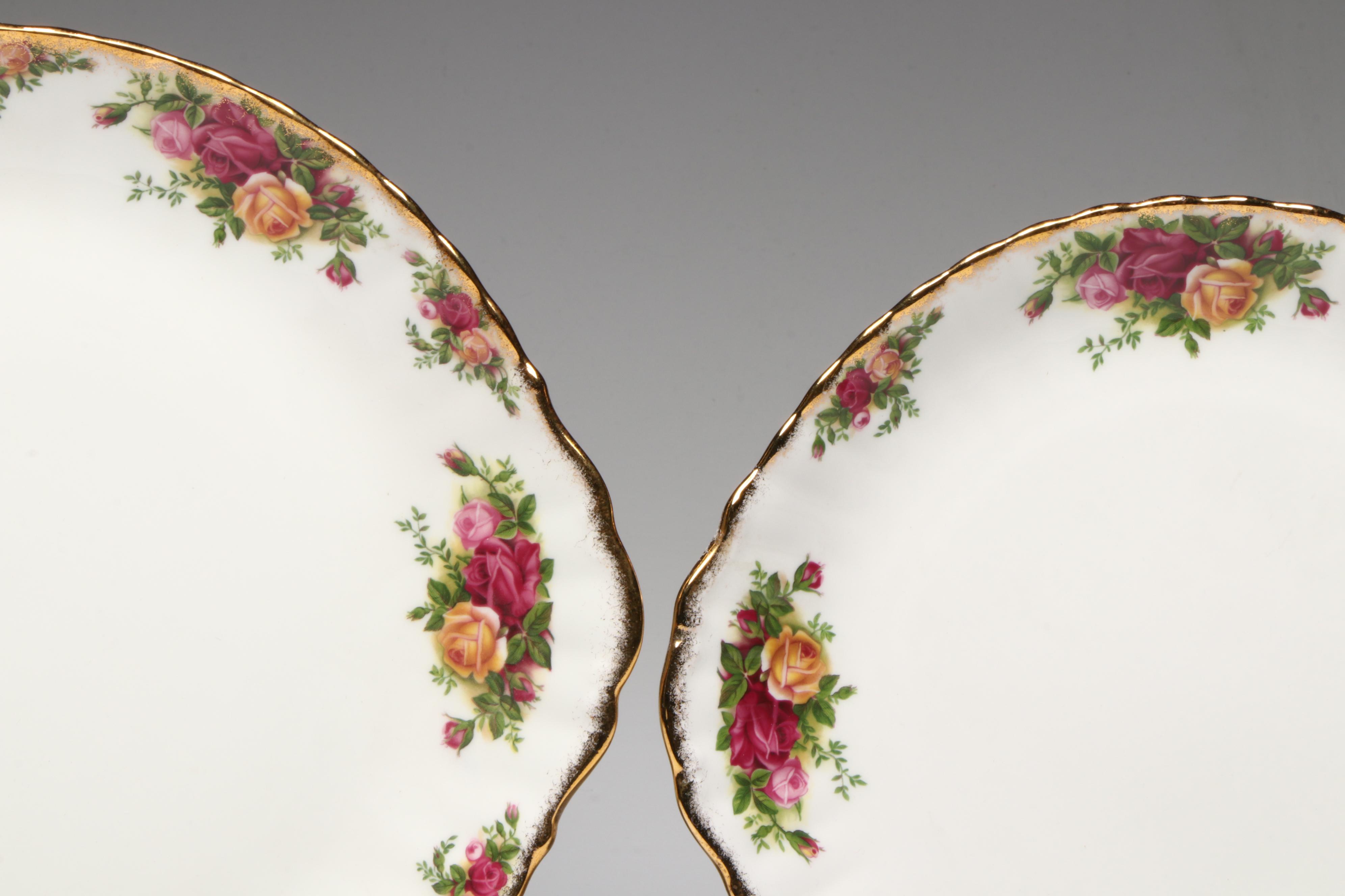 Royal Albert "Old Country Roses" Bone China Plates with Champagne Flutes