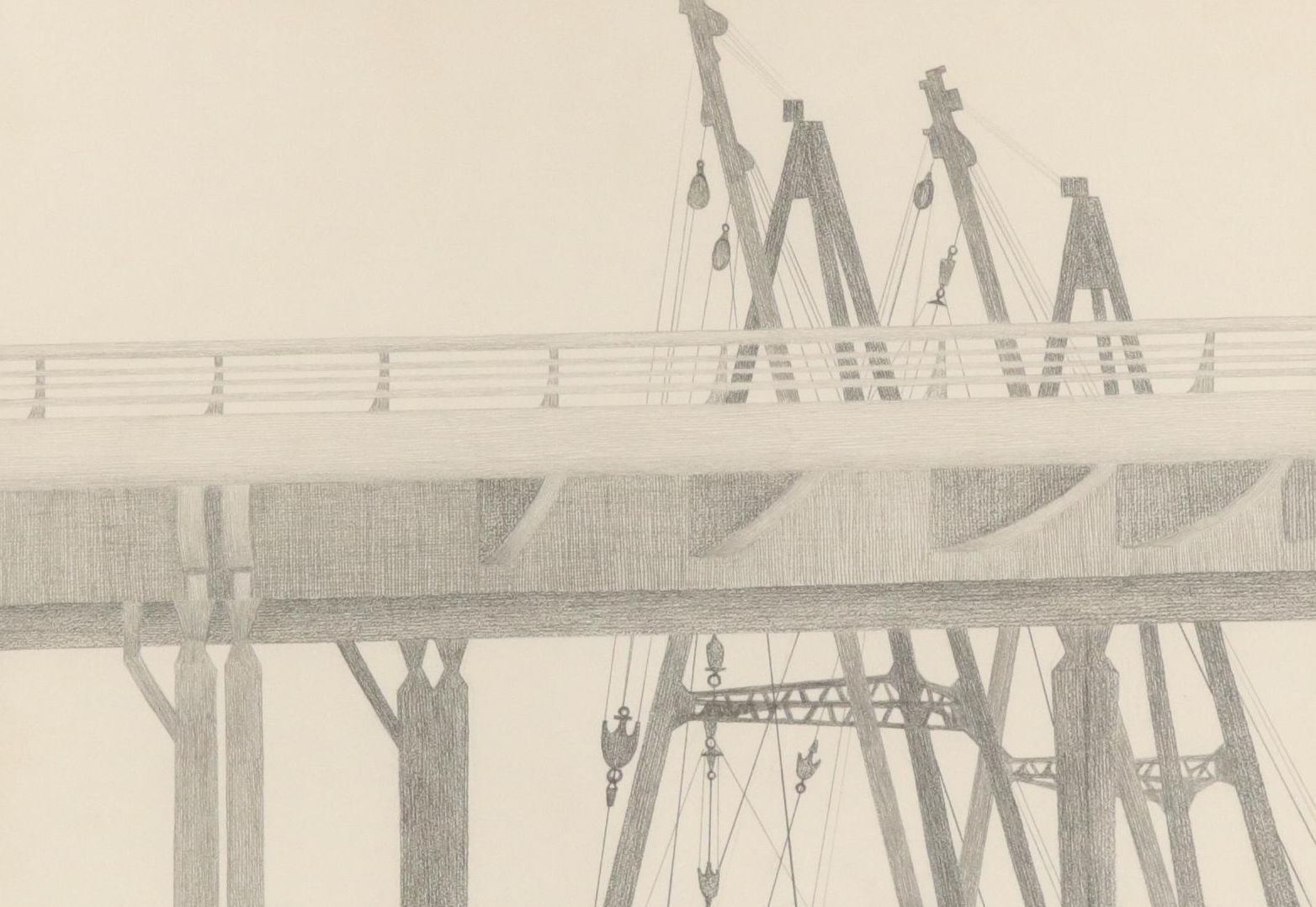 Architectural Graphite Drawing, Late 20th Century