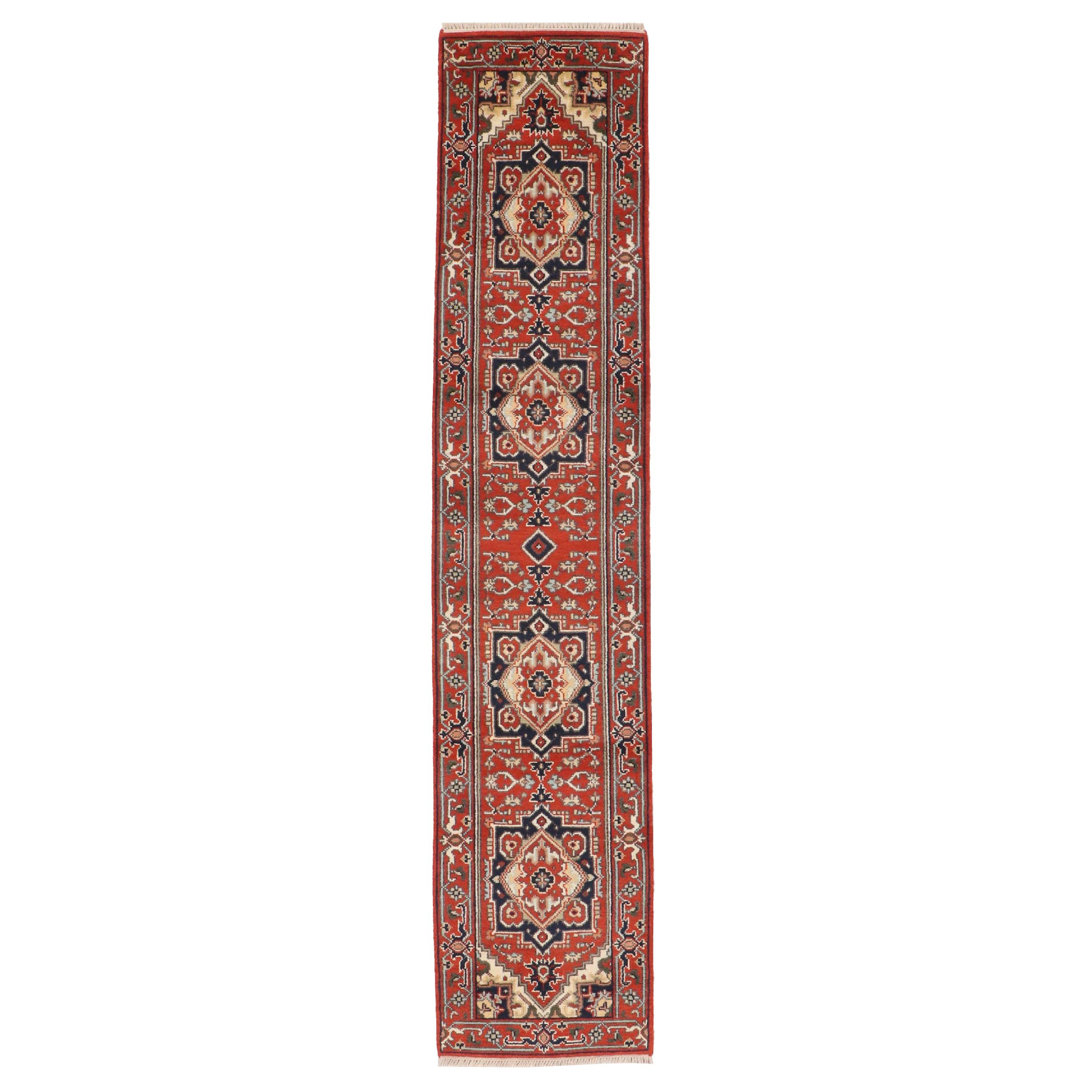 2'7 x 12'2 Hand-Knotted Indo-Persian Serapi Carpet Runner
