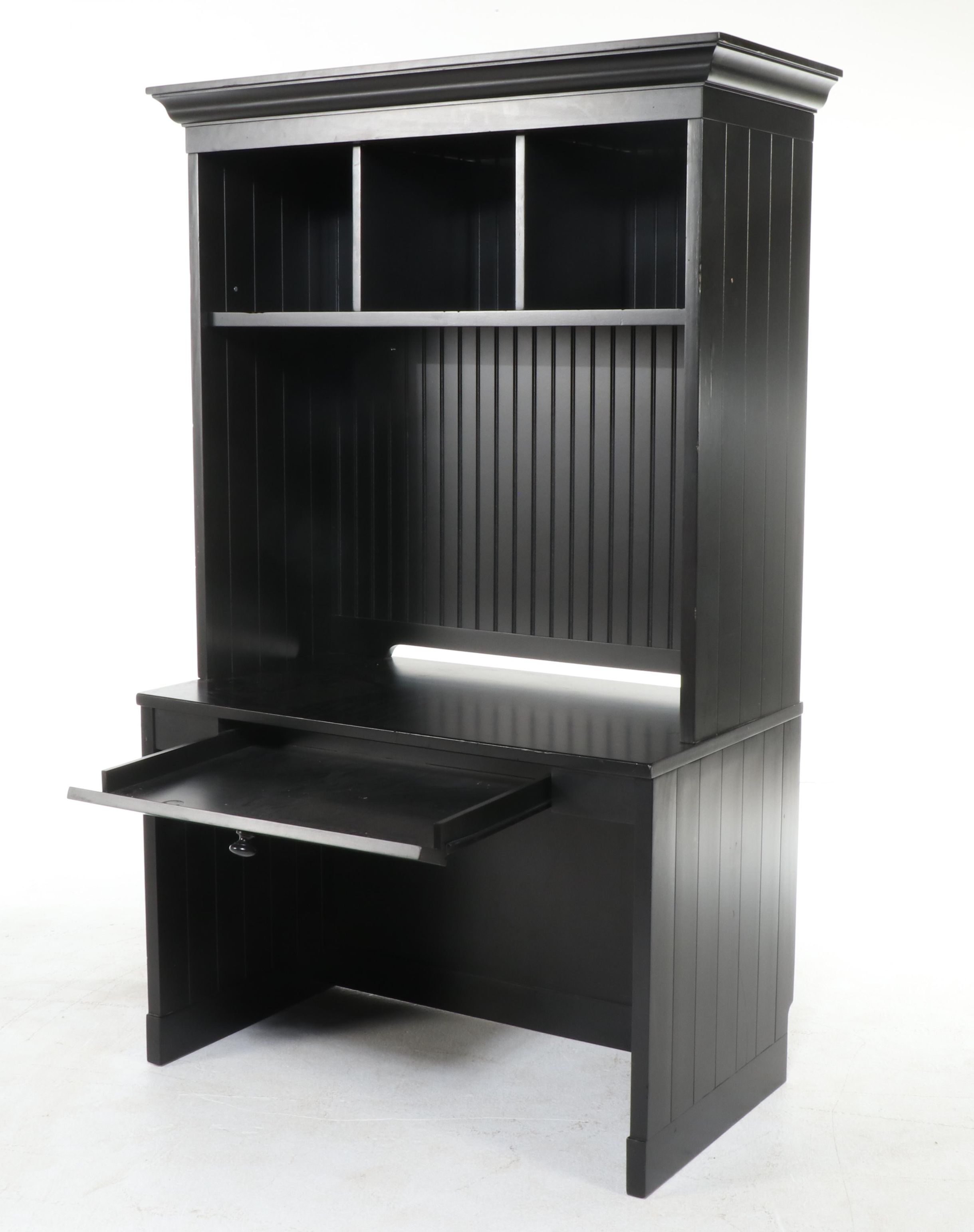 Pottery Barn Kids Contemporary Black Painted Wood Desk with Hutch and Chair