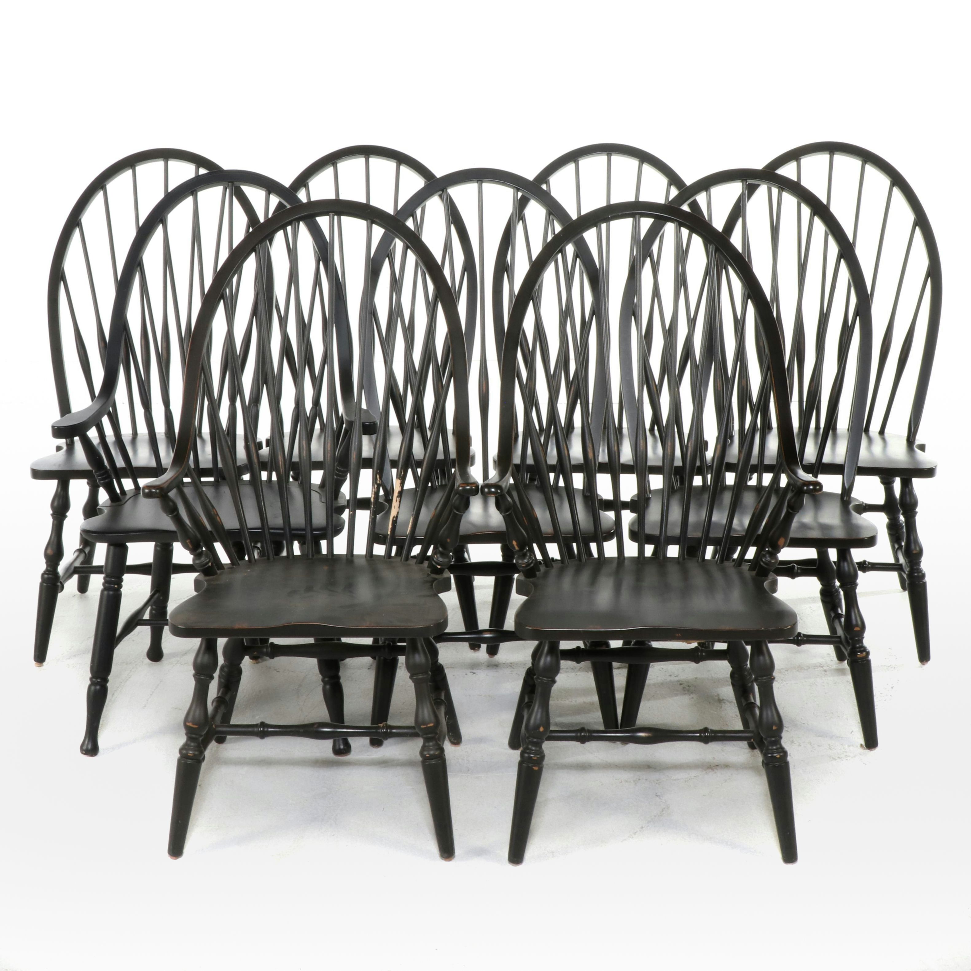 Pottery Barn Colonial Style Ebonized Beech Windsor Dining Chairs