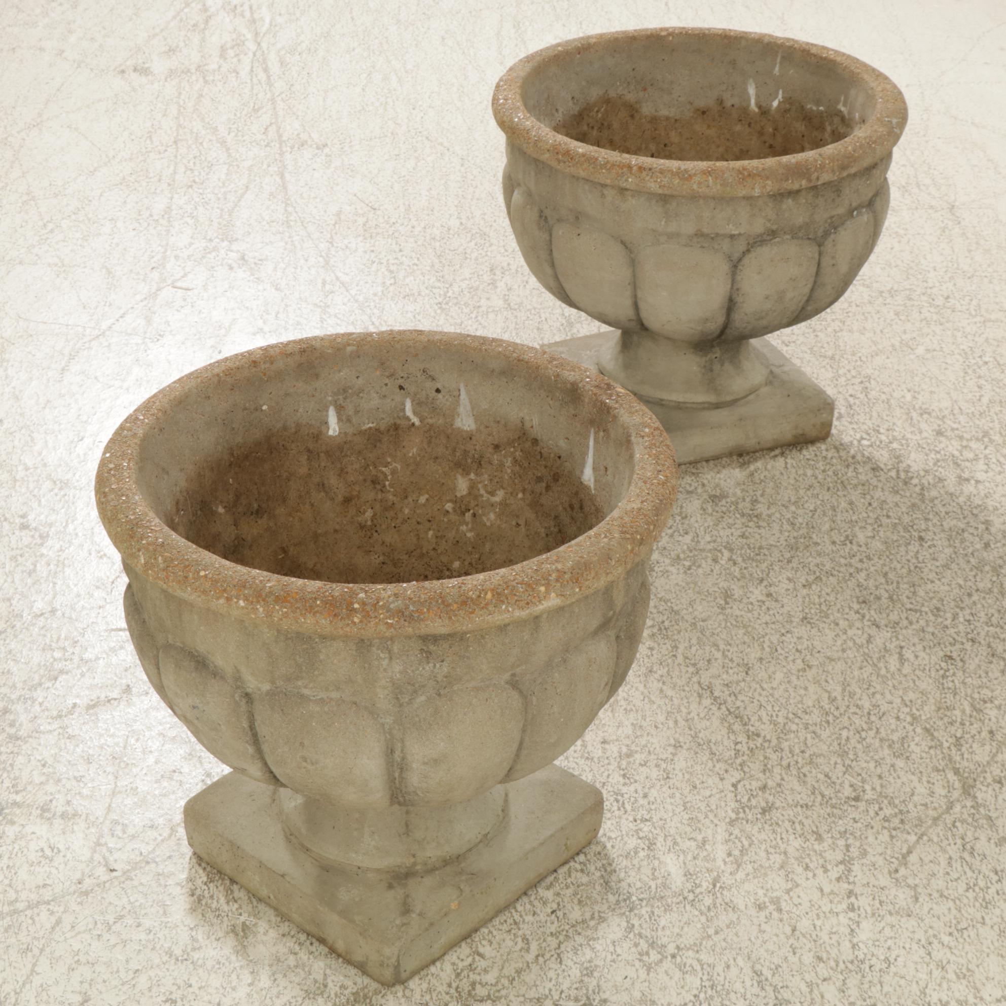 Pair of Concrete Urn-Shaped Garden Planters