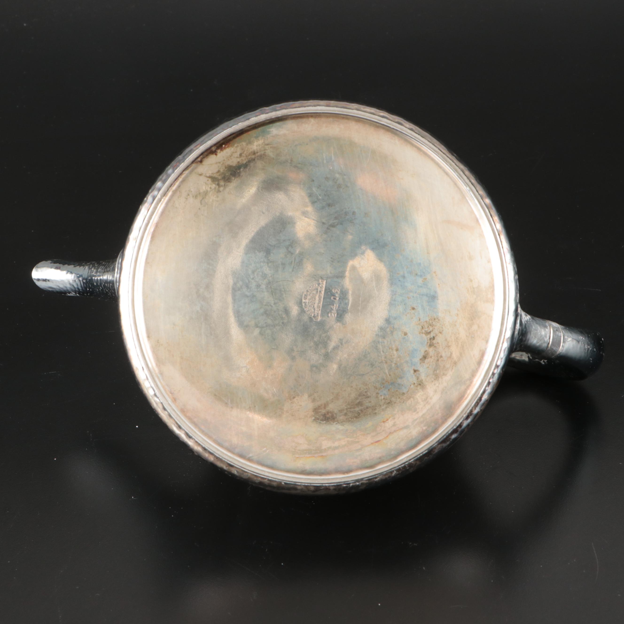 International Silver Hammered Silver Plate Teapot, Sugar Bowl, and Creamer