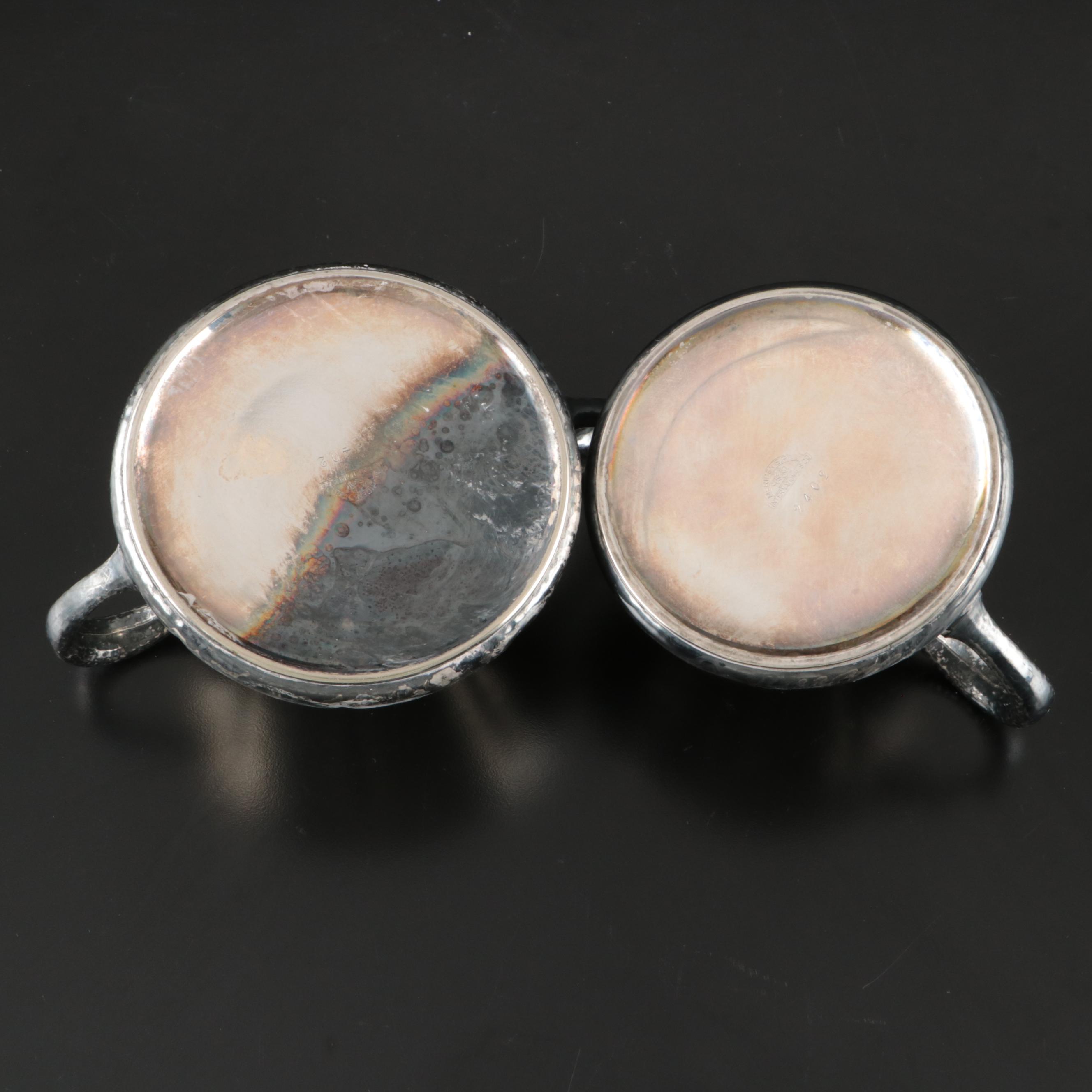 International Silver Hammered Silver Plate Teapot, Sugar Bowl, and Creamer