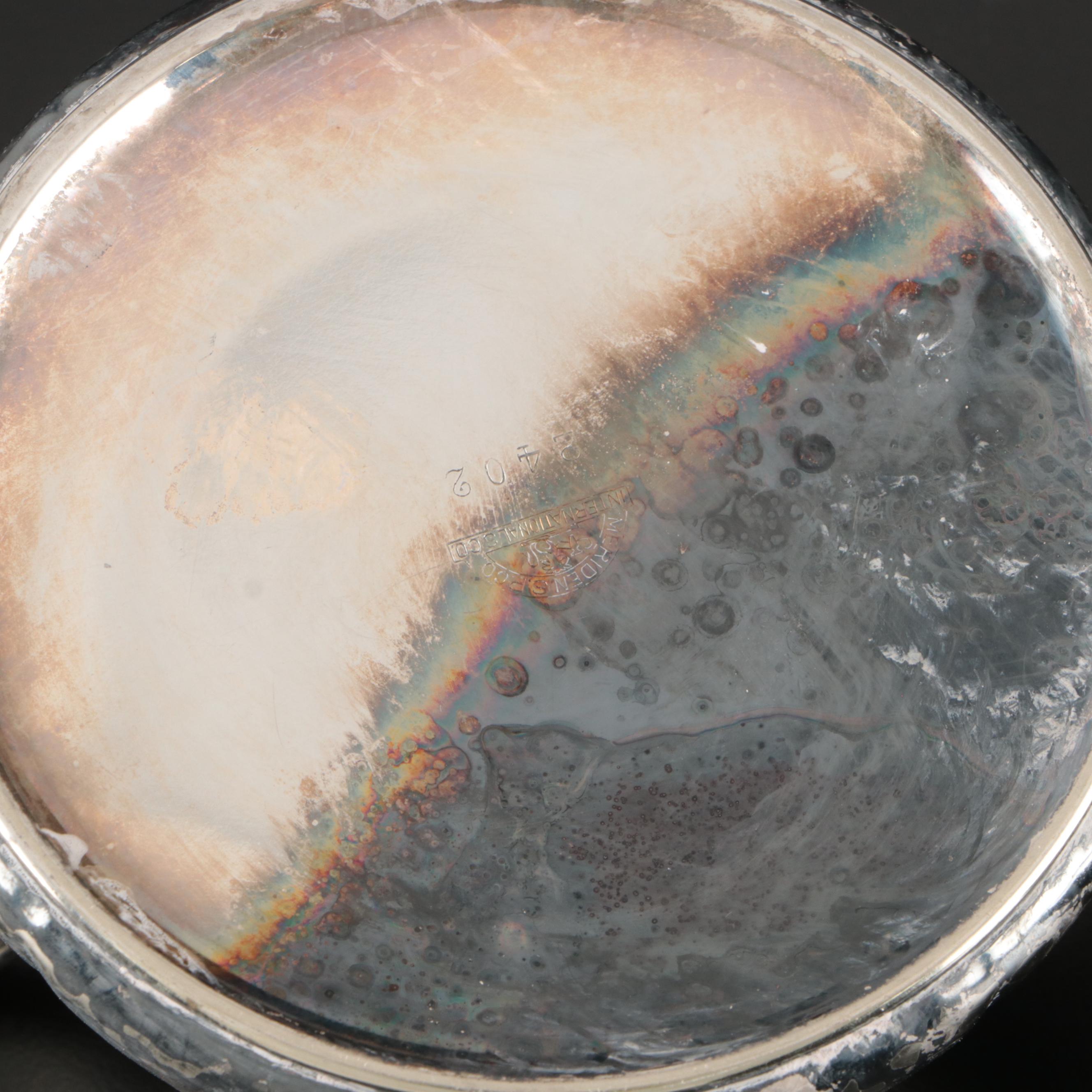 International Silver Hammered Silver Plate Teapot, Sugar Bowl, and Creamer