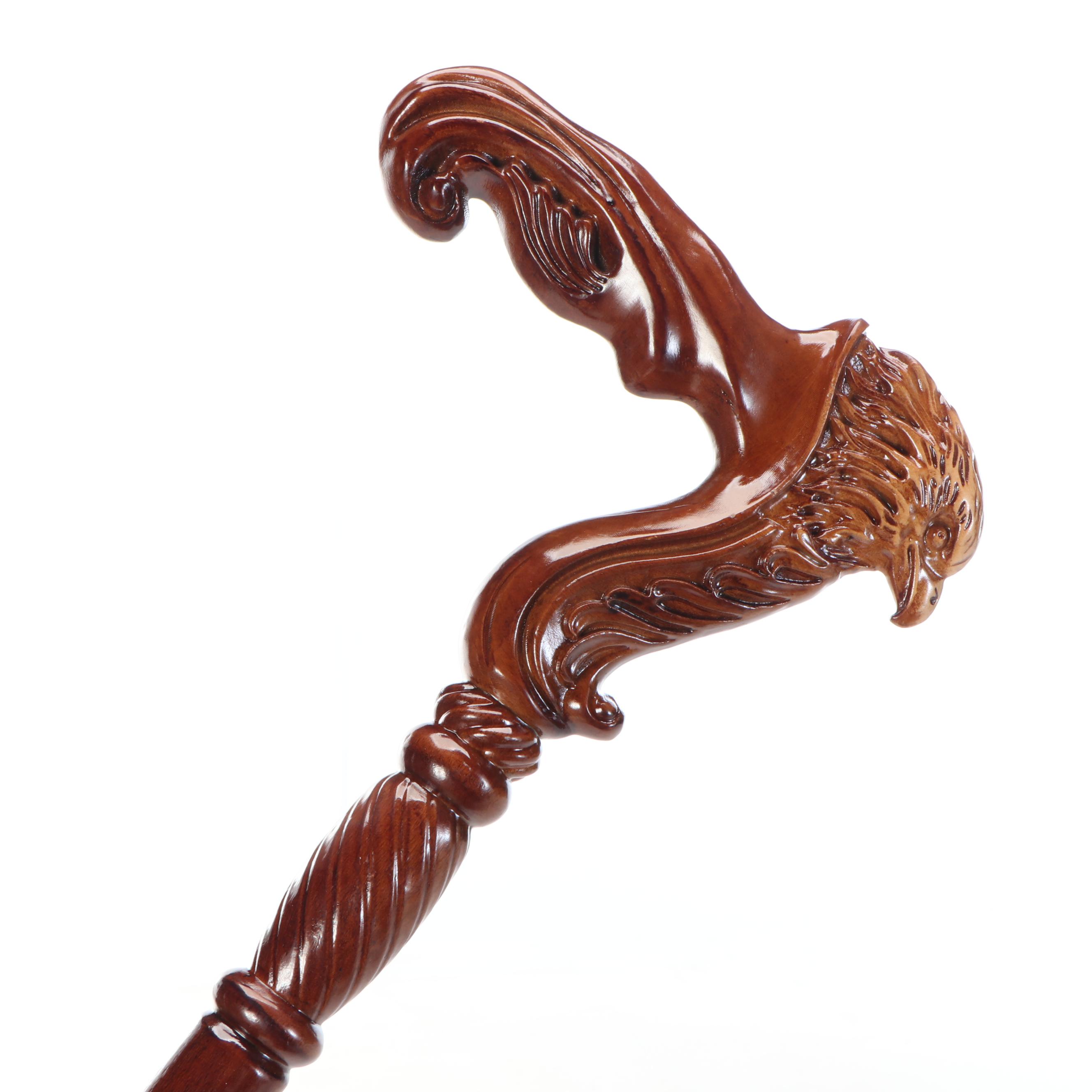Carved Wood Eagle Head Derby Handle Two-Piece Cane