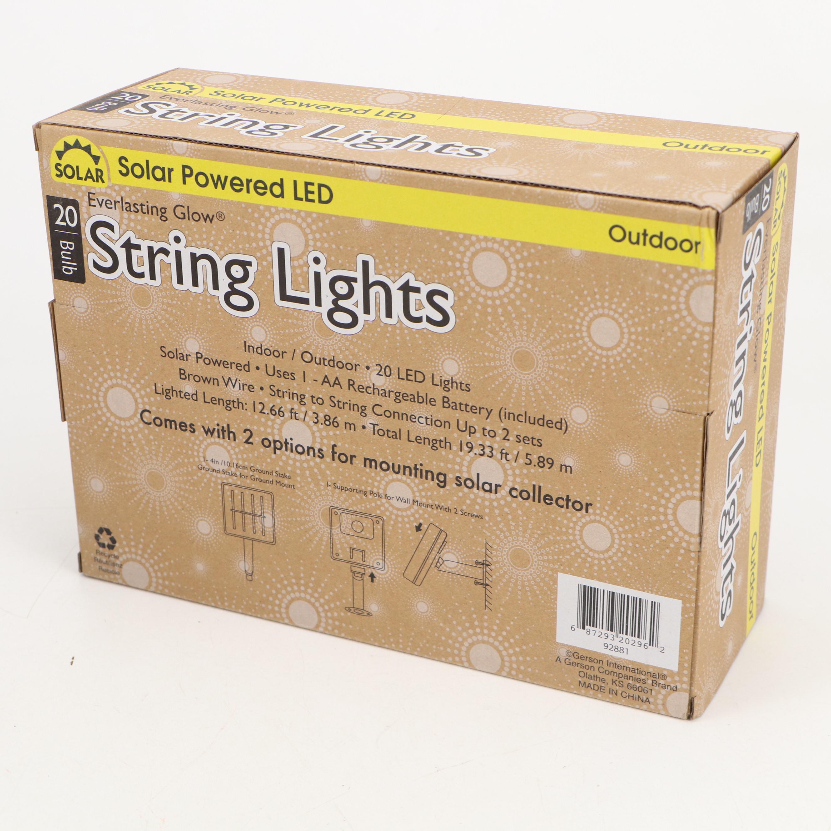 Everlasting Glow Solar Powered Outdoor 20-Bulb LED String Lights
