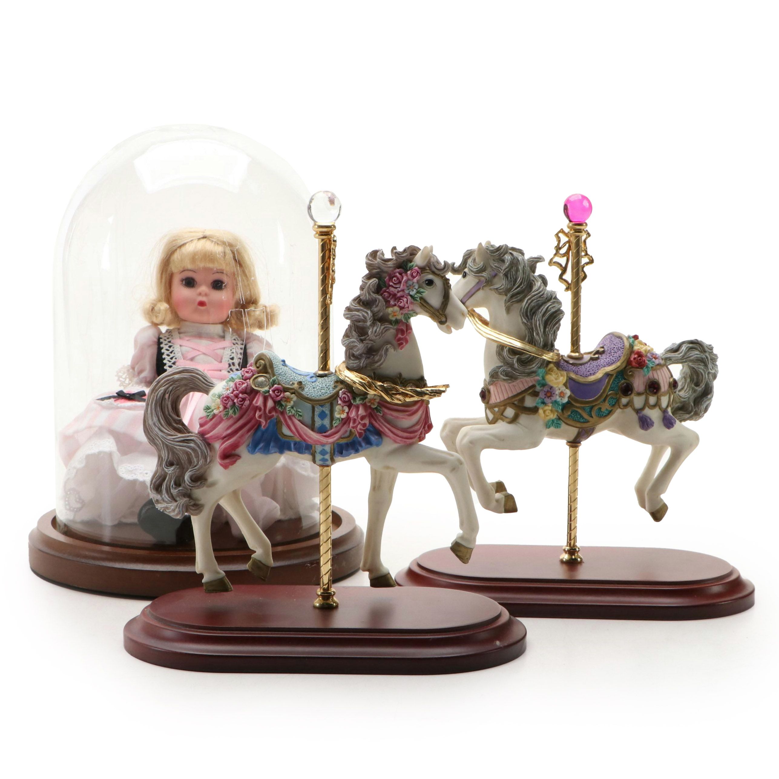 Madame Alexander "Only Hearts" Doll with Pair of "Jeweled Carousel" Resin Horses