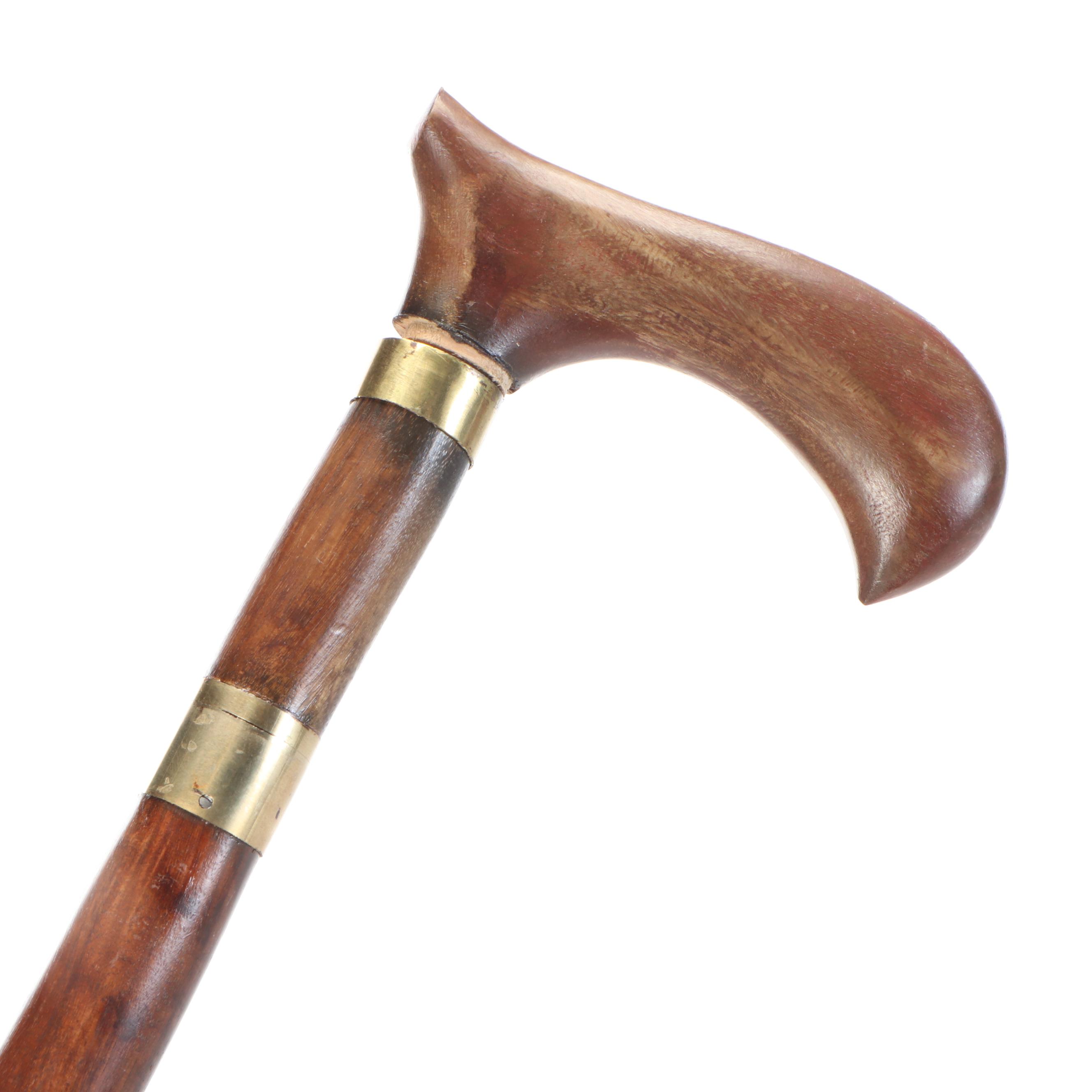 Wood with Brass Inlay Derby Handle Sword Cane