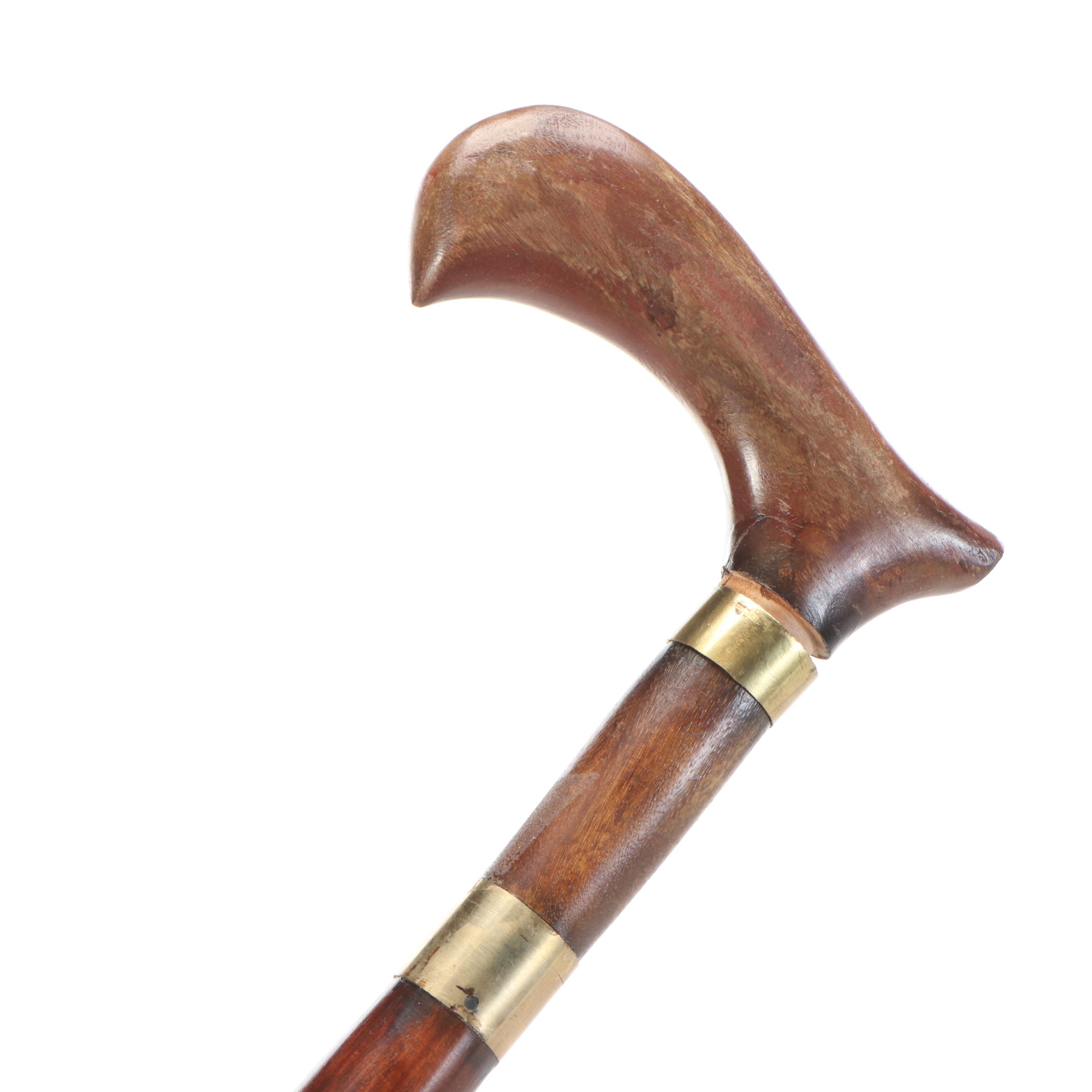 Wood with Brass Inlay Derby Handle Sword Cane