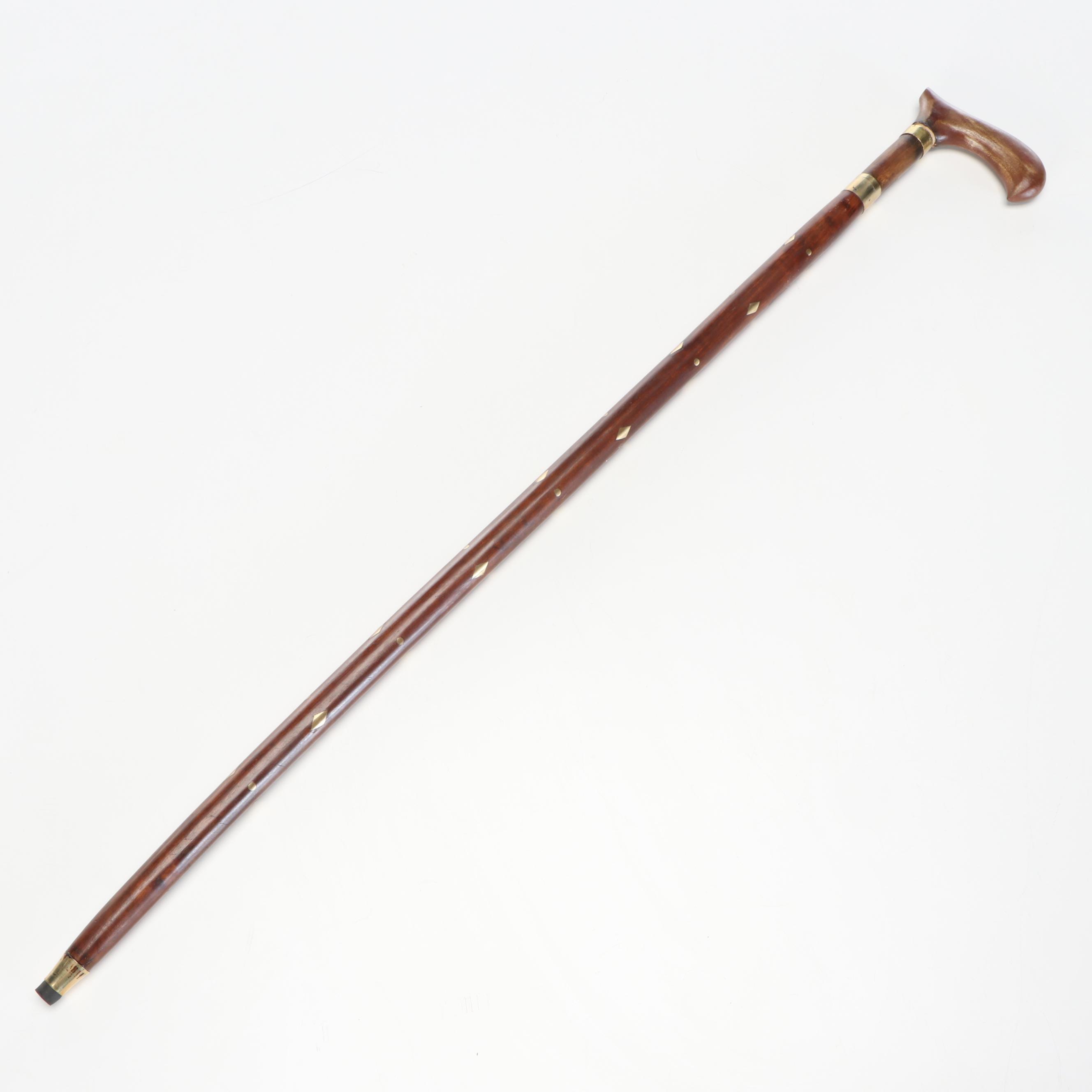 Wood with Brass Inlay Derby Handle Sword Cane