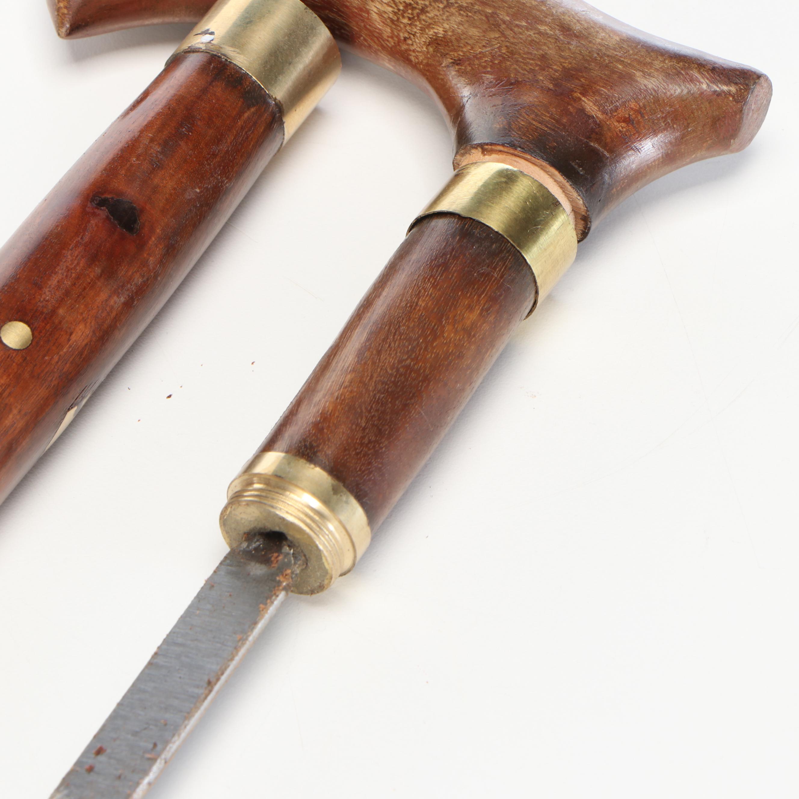 Wood with Brass Inlay Derby Handle Sword Cane