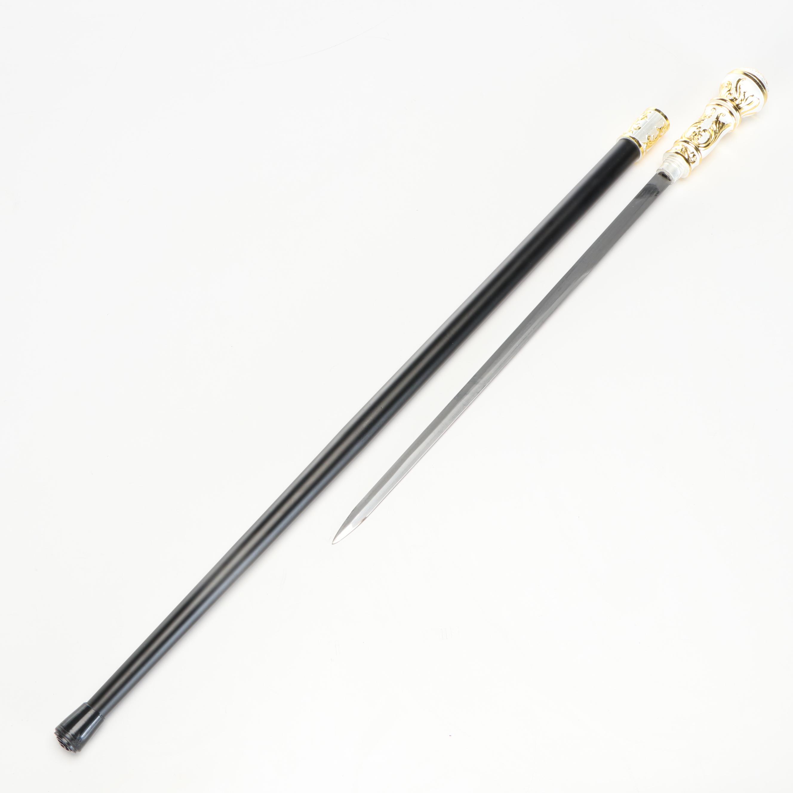 Two Tone Acanthus Leaf Knob Handle Sword Cane