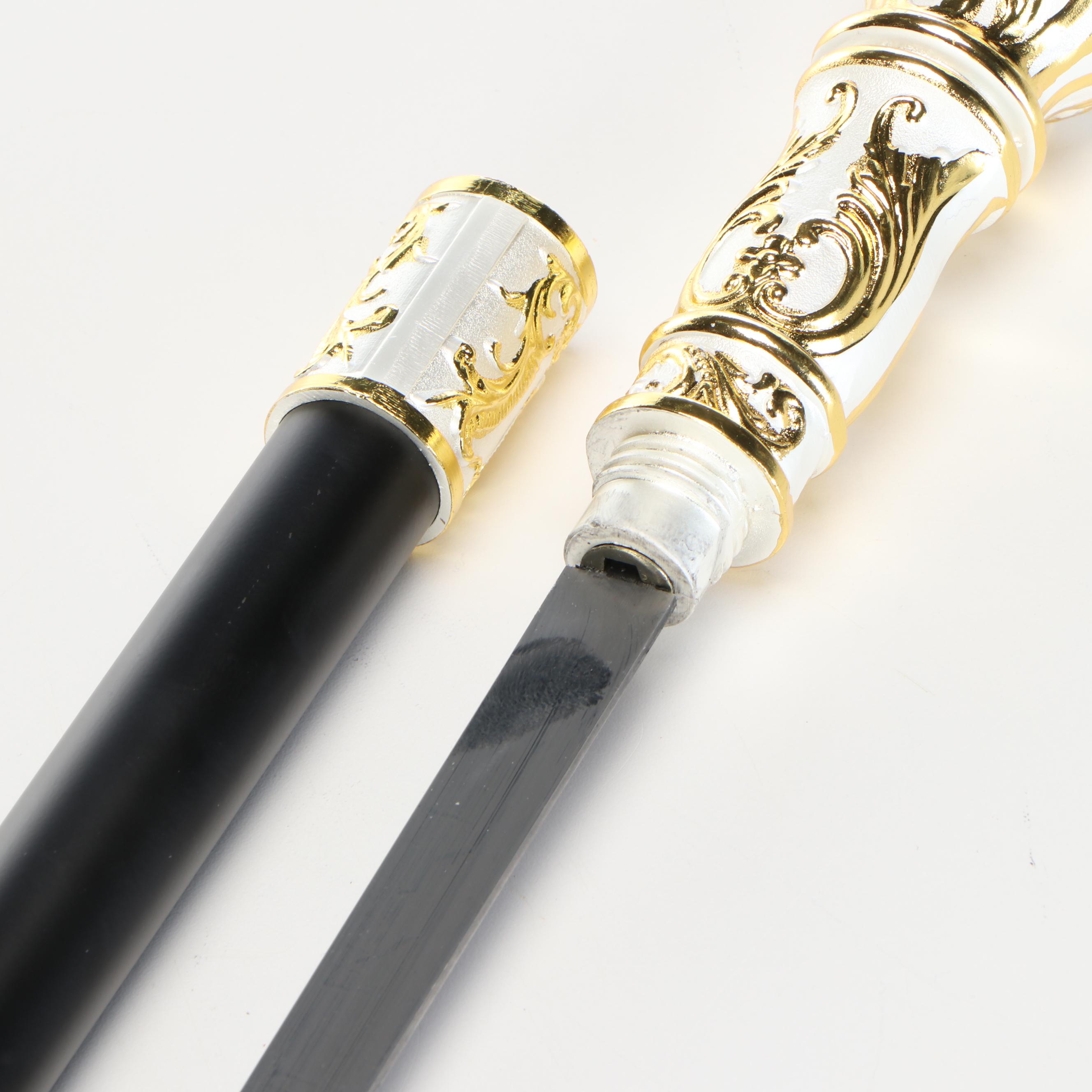 Two Tone Acanthus Leaf Knob Handle Sword Cane