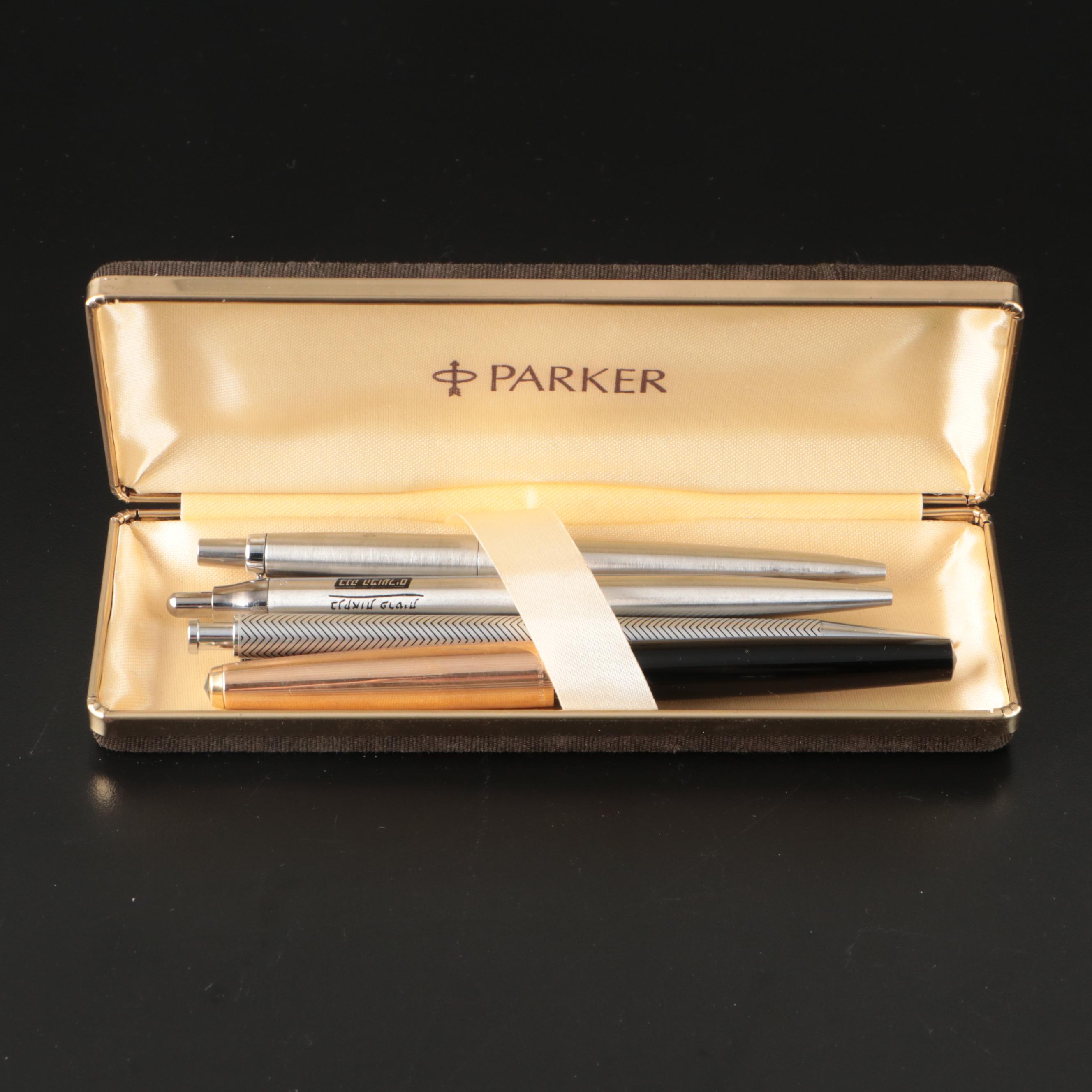 Parker Fountain and Inoxcrom Ballpoint Pens, Lamy Mechanical Pencil & Case