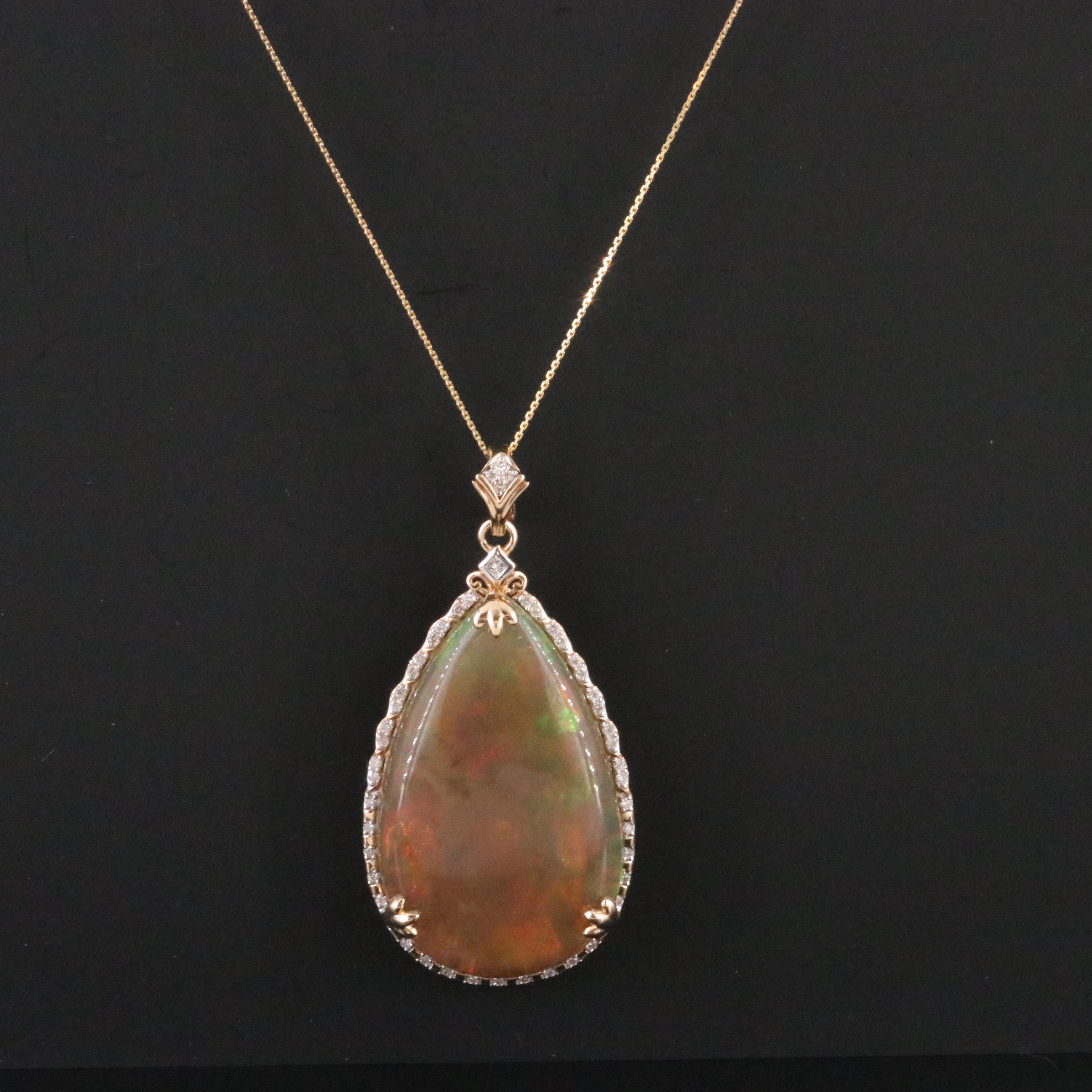 14K 26.67 CT Opal and 0.36 CTW Diamond Enhancer Pendant Necklace