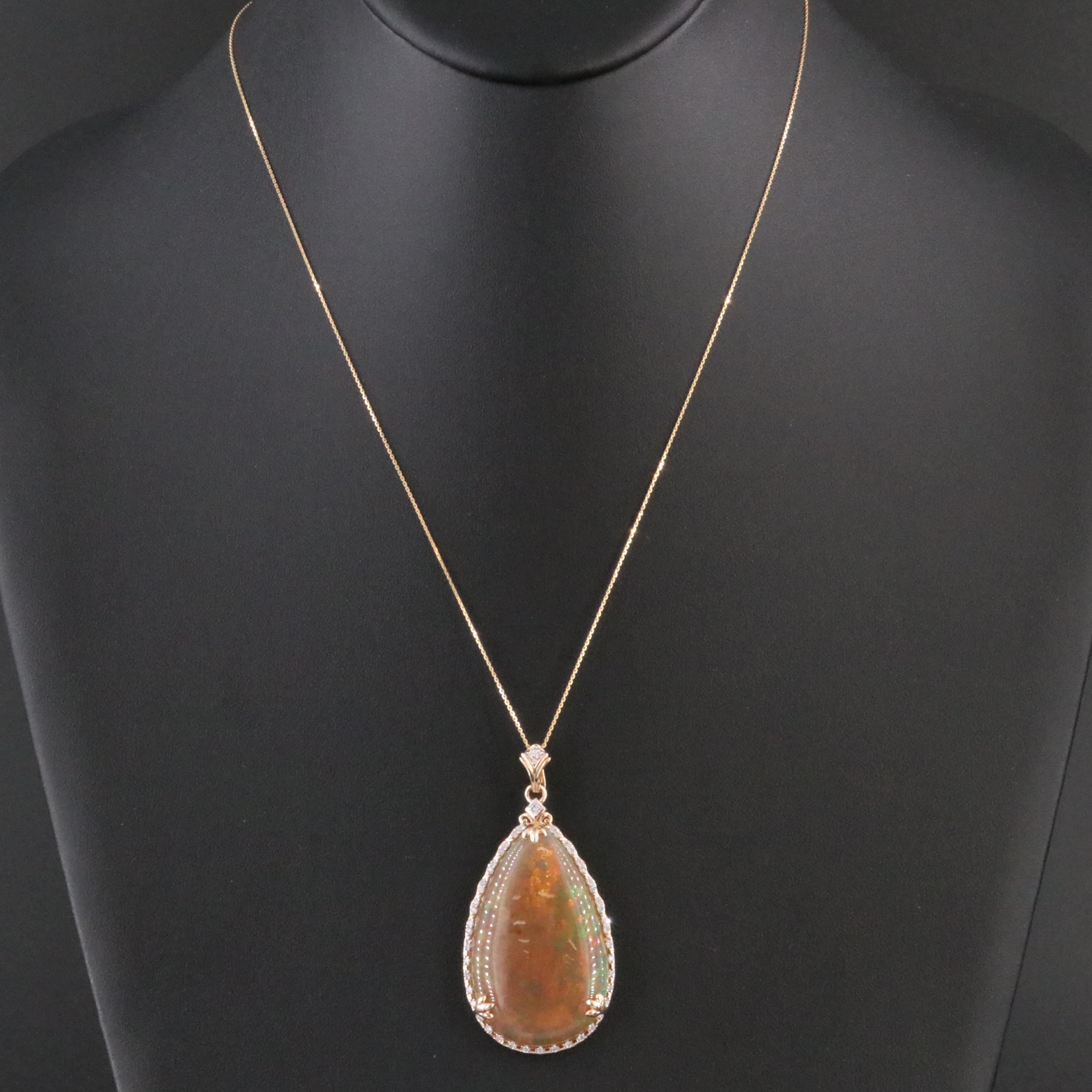 14K 26.67 CT Opal and 0.36 CTW Diamond Enhancer Pendant Necklace