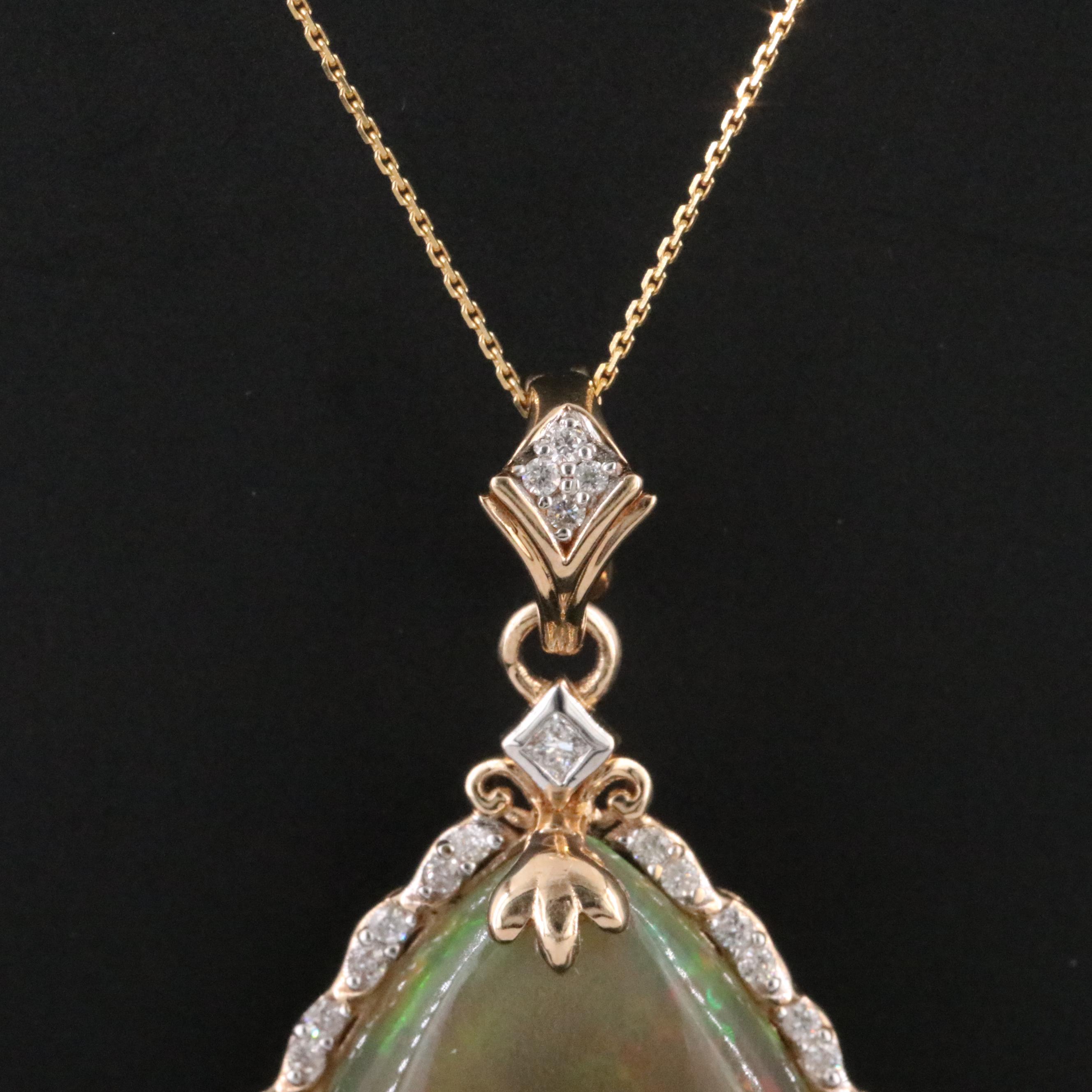14K 26.67 CT Opal and 0.36 CTW Diamond Enhancer Pendant Necklace